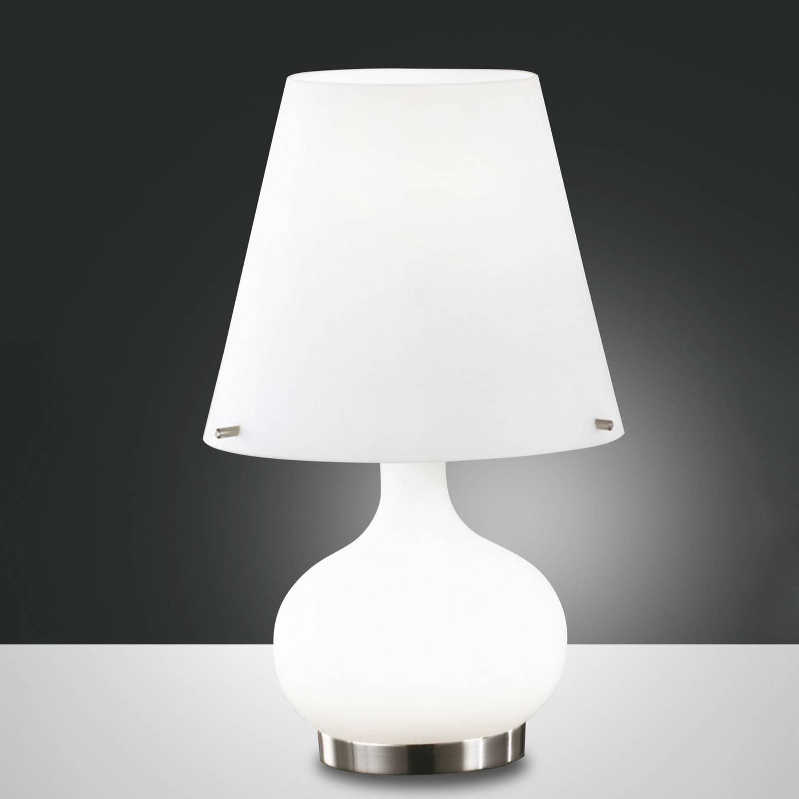 Stolná lampa Ade, výška 33 cm, biela, sklo