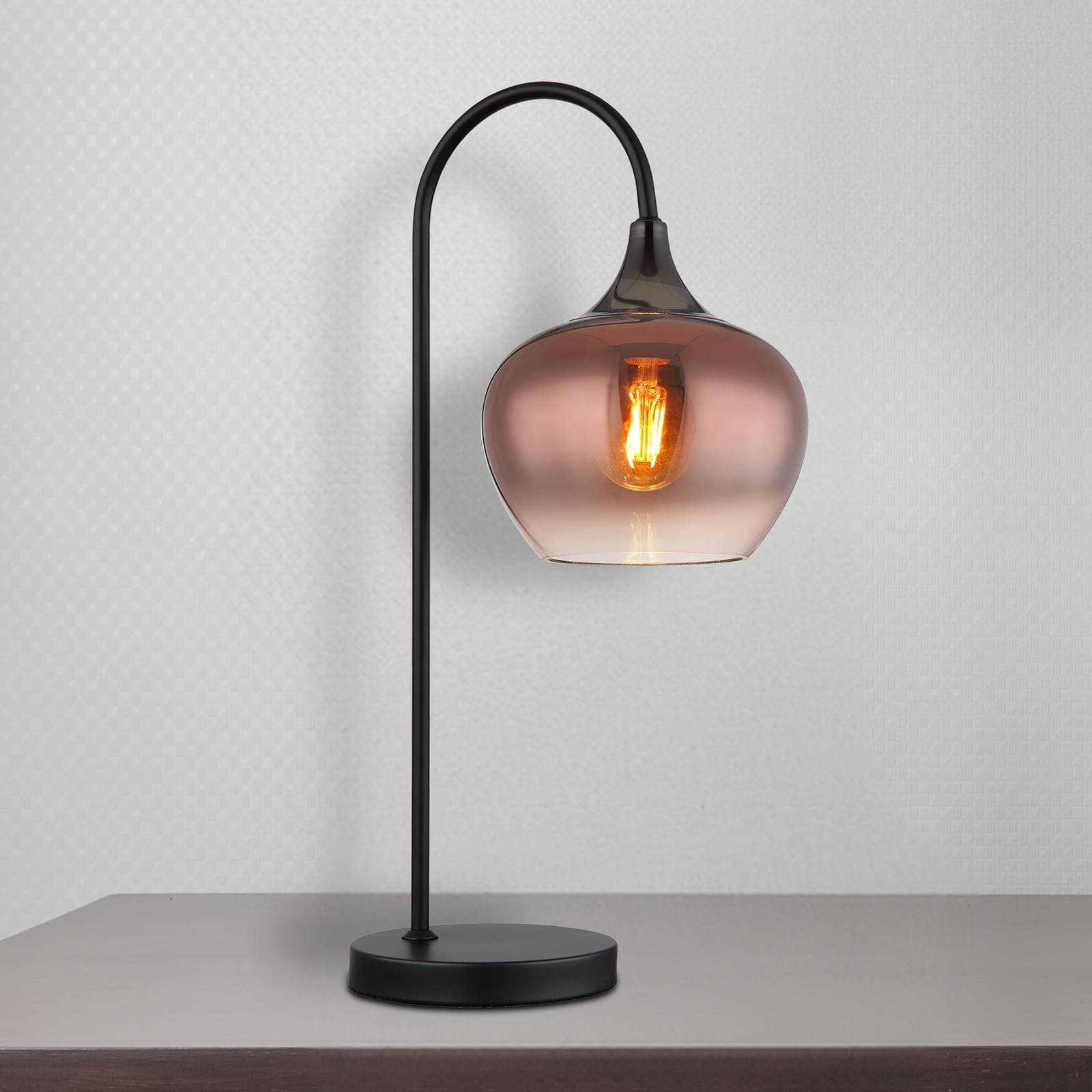 Stolová lampa Maxy, medená/čierna, sklo, výška 54 cm, E27