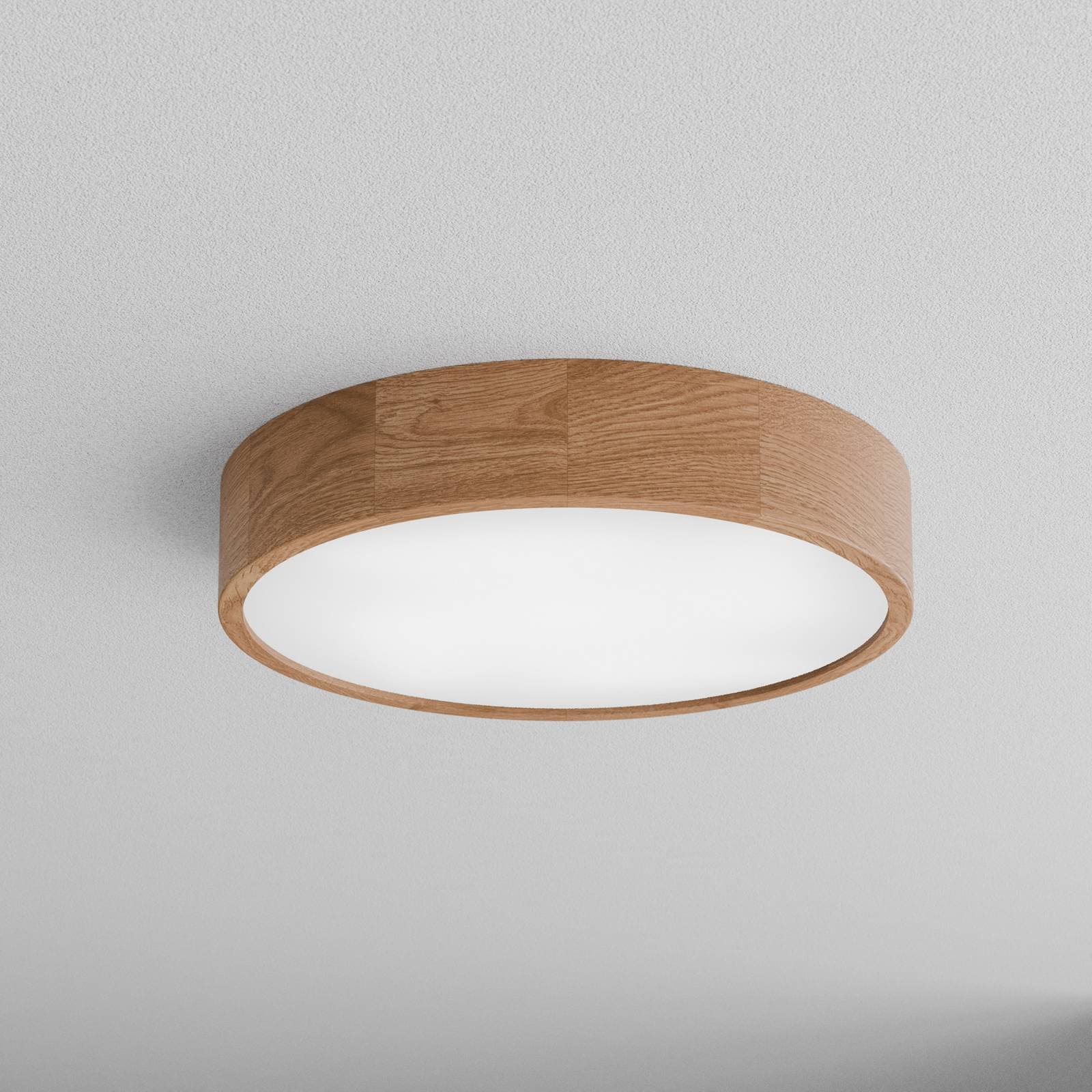 Stropné svietidlo Cleo DR475, IP54, Ø 47,5 cm, dubové drevo, E27