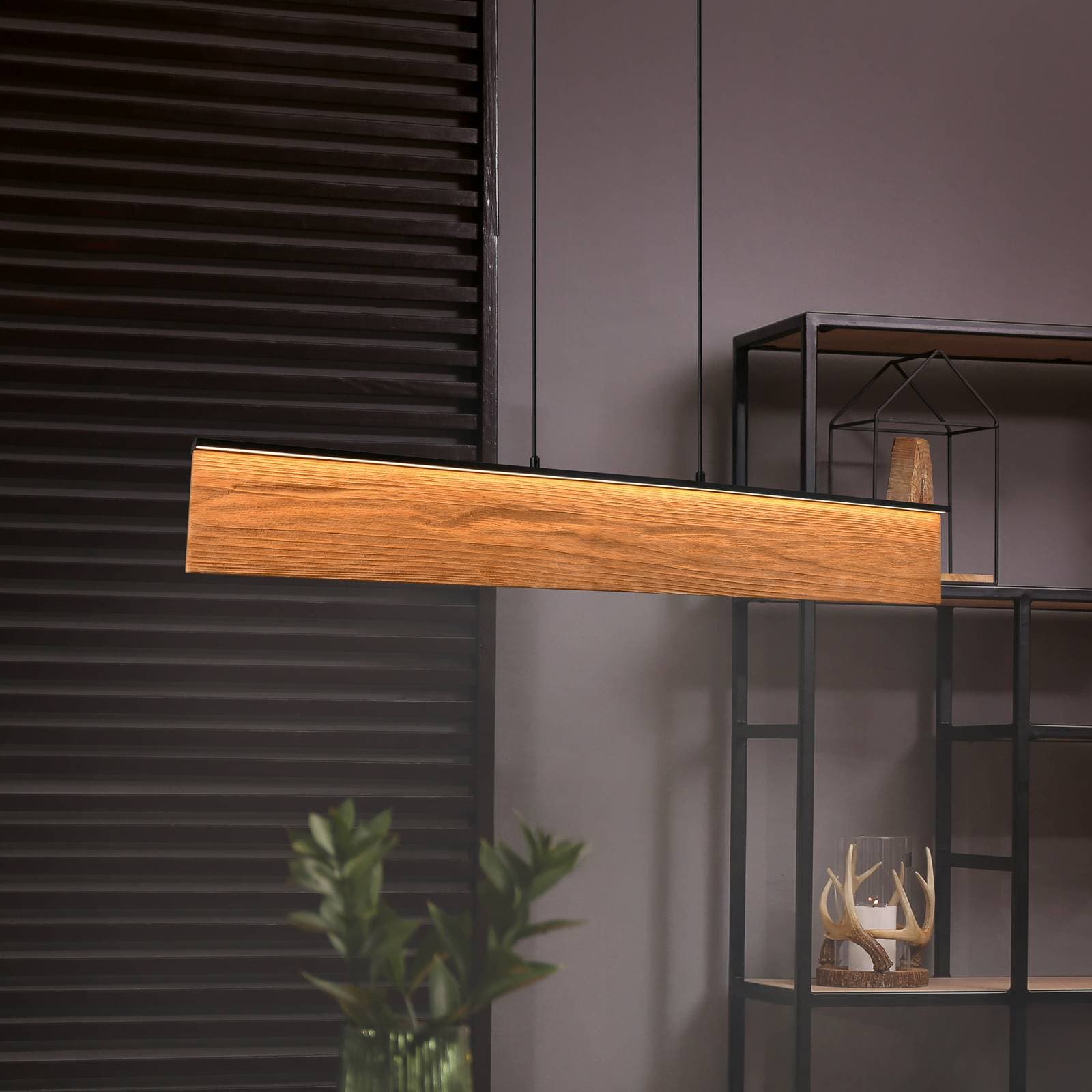 LED závesné svietidlo Kalea, dĺžka 110 cm, farba dreva, drevo