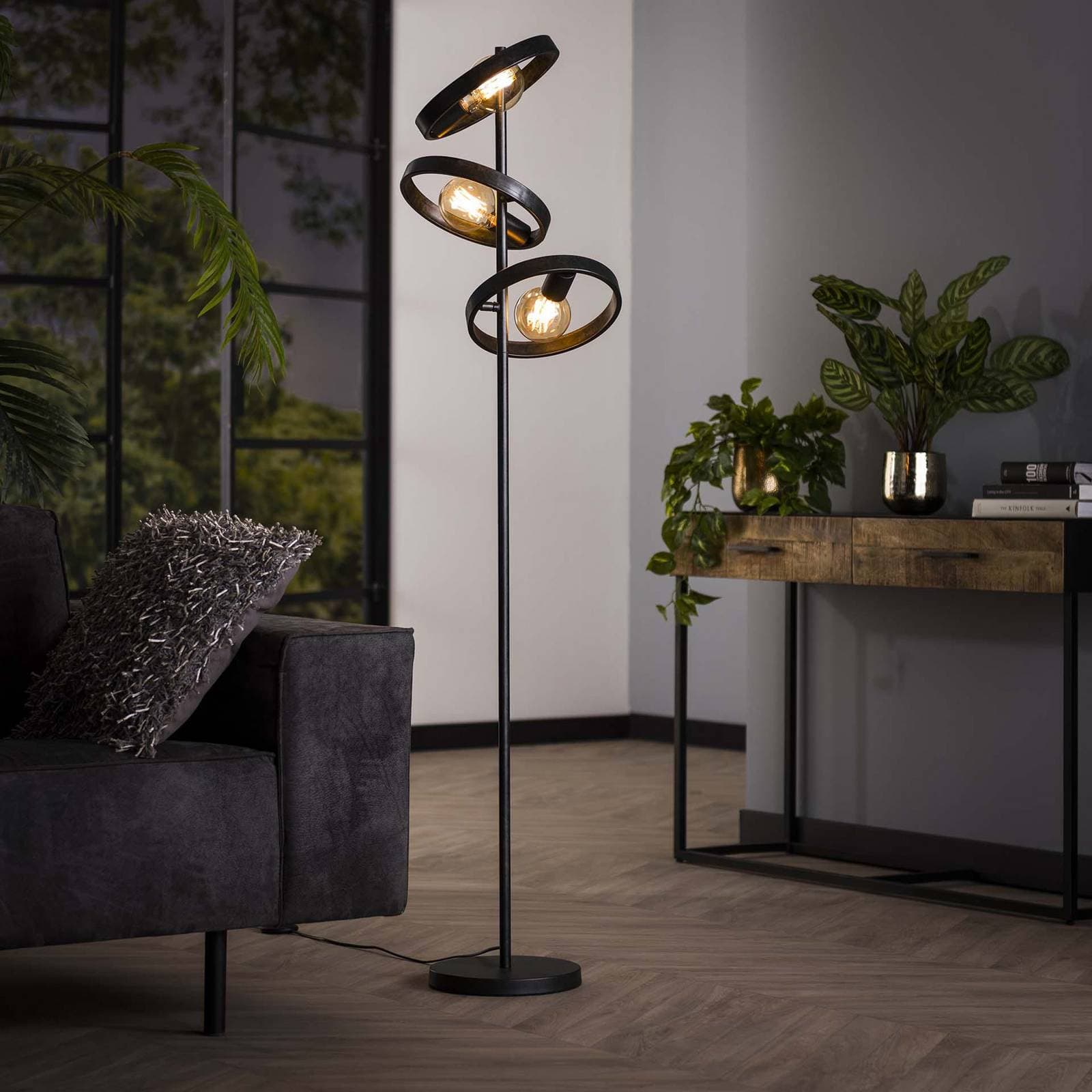 Ringelbach stojacia lampa, 3 svetlá, antracit, kov, E27
