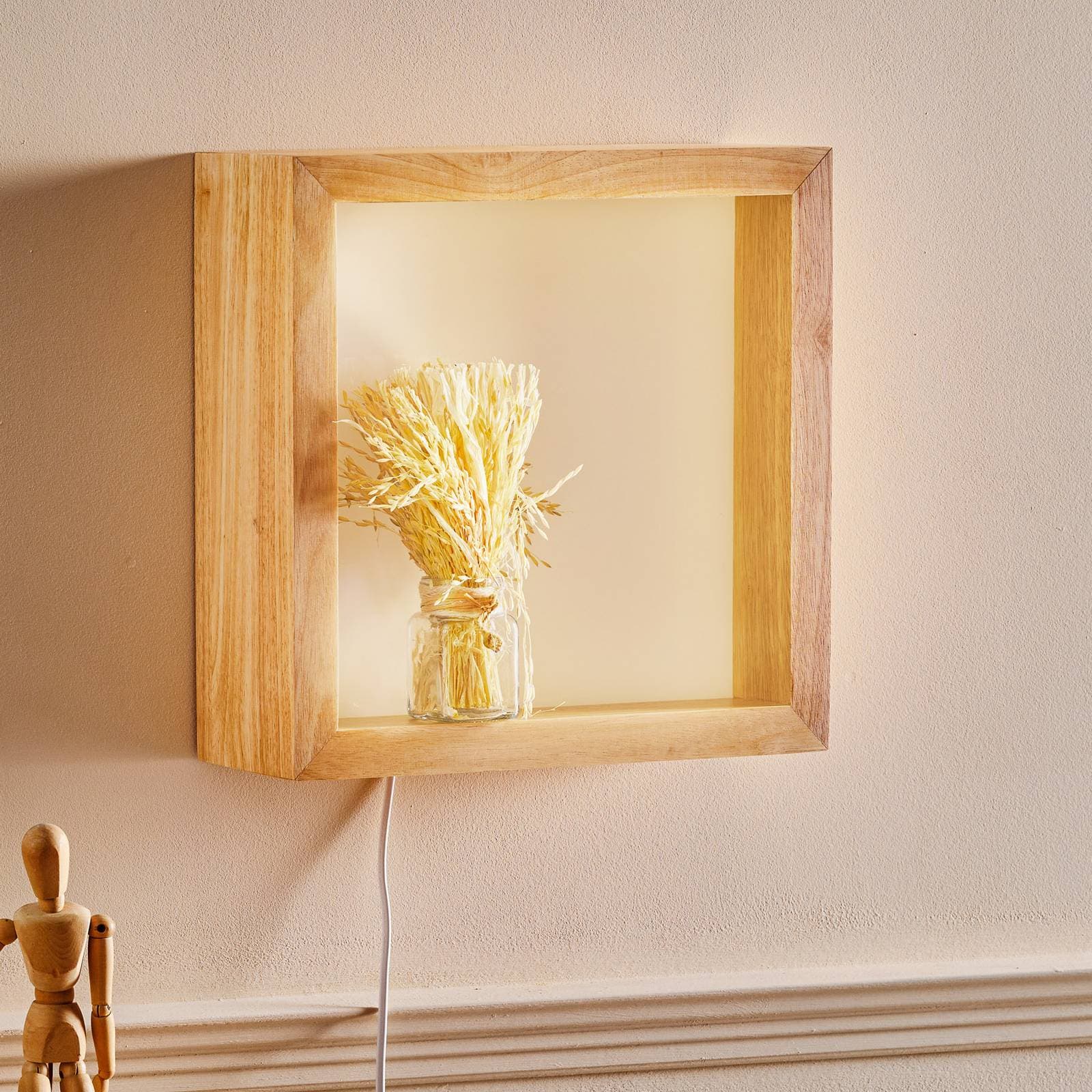 Nástenné LED svetlo Window, 37x37 cm, dubové drevo