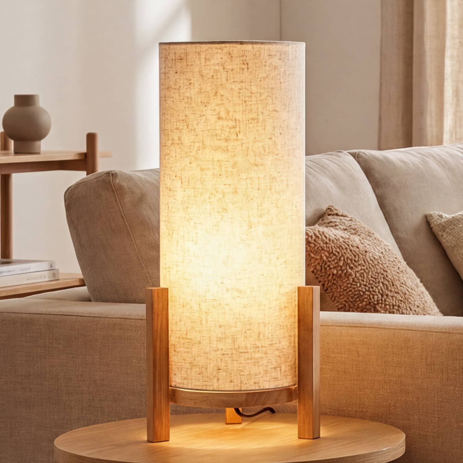 Stolná lampa Madita LED, výška 48 cm, prírodná/látka