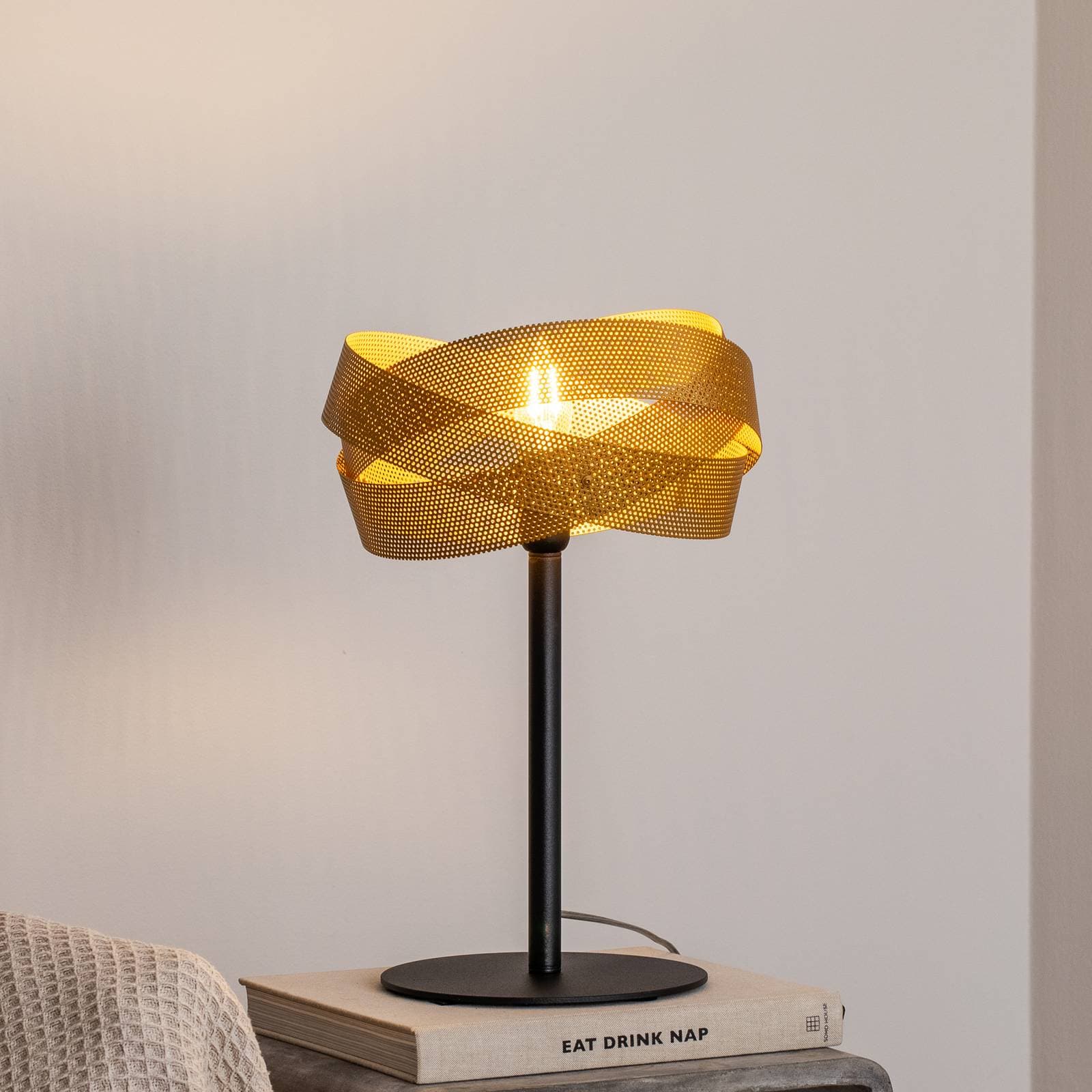 Stolová lampa Tornado, čierna/zlatá, kov, Ø 26 cm, E14