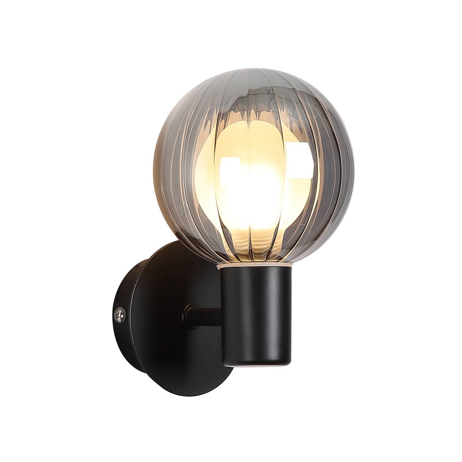 Kúpeľňové nástenné svetlo Lumisphere, čierna/dymovo sivá, výška 12 cm, sklo