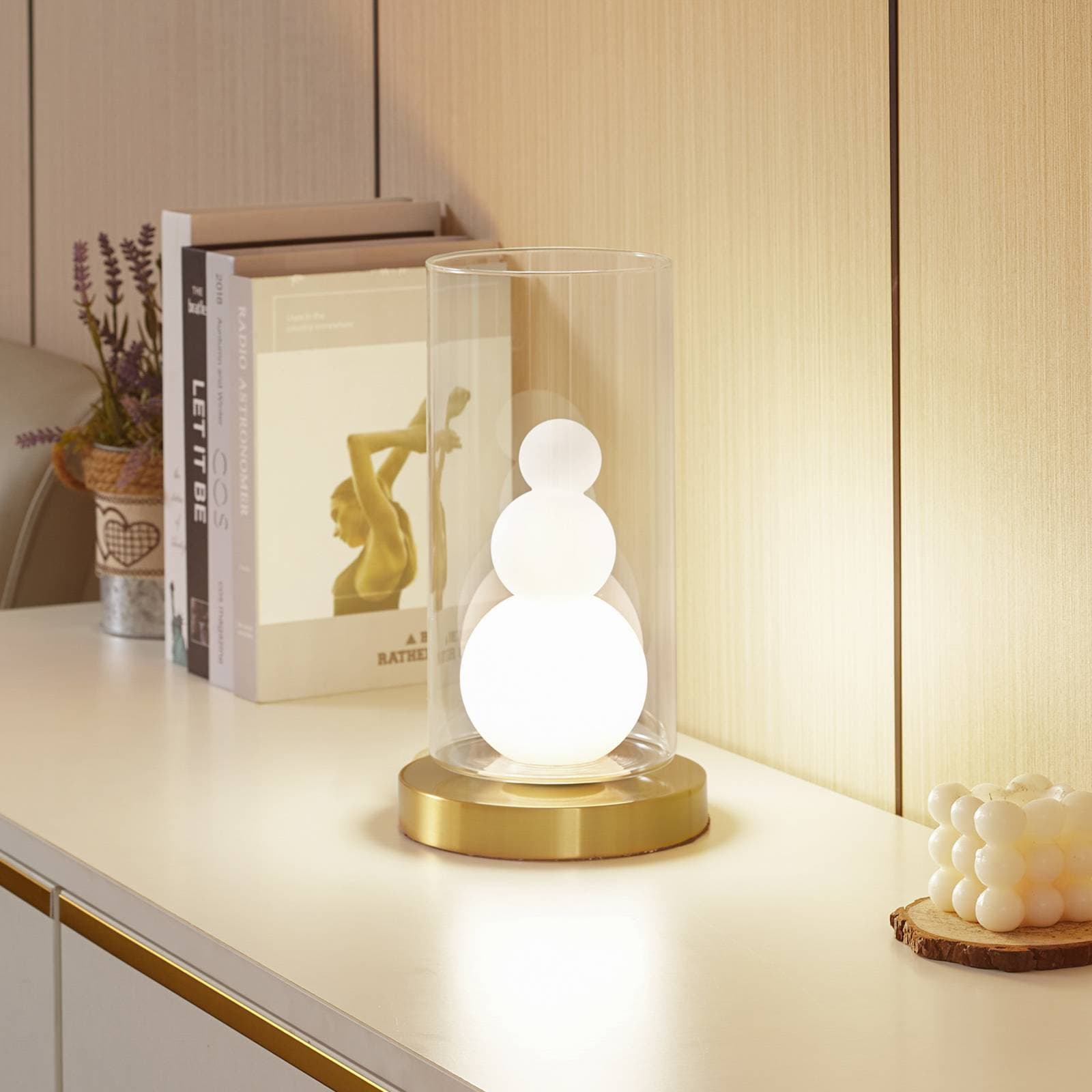Stolná lampa Lindby Kupla, opál/čierna, sklo, Ø 20 cm, G9