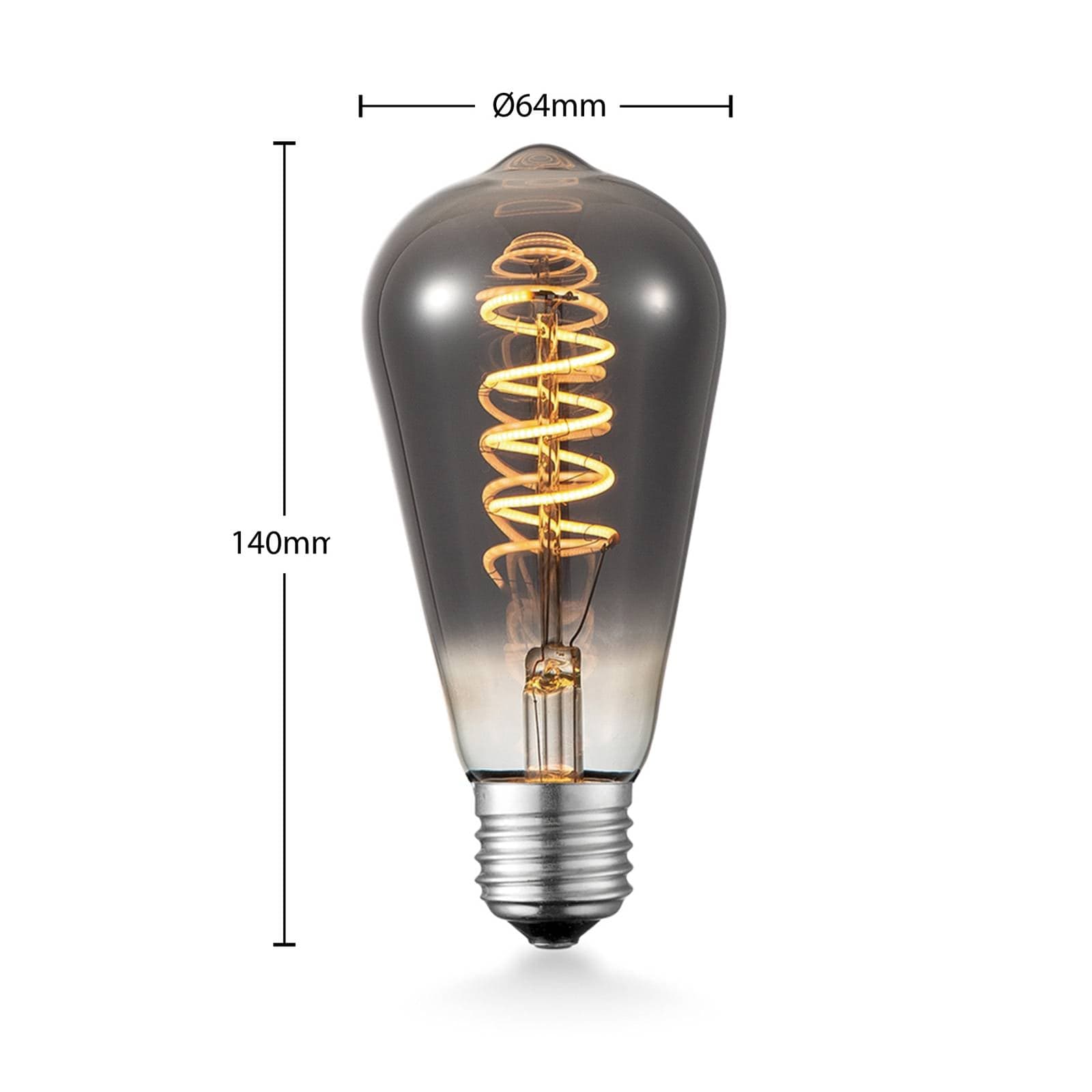 LED žiarovka Lucande E27 ST64 4 W titánová 1 800 K, stmievateľná