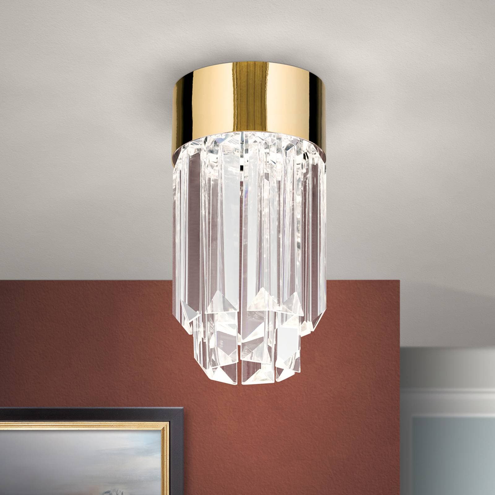Stropné LED Prism krištáľové sklo, Ø 10 cm, zlatá