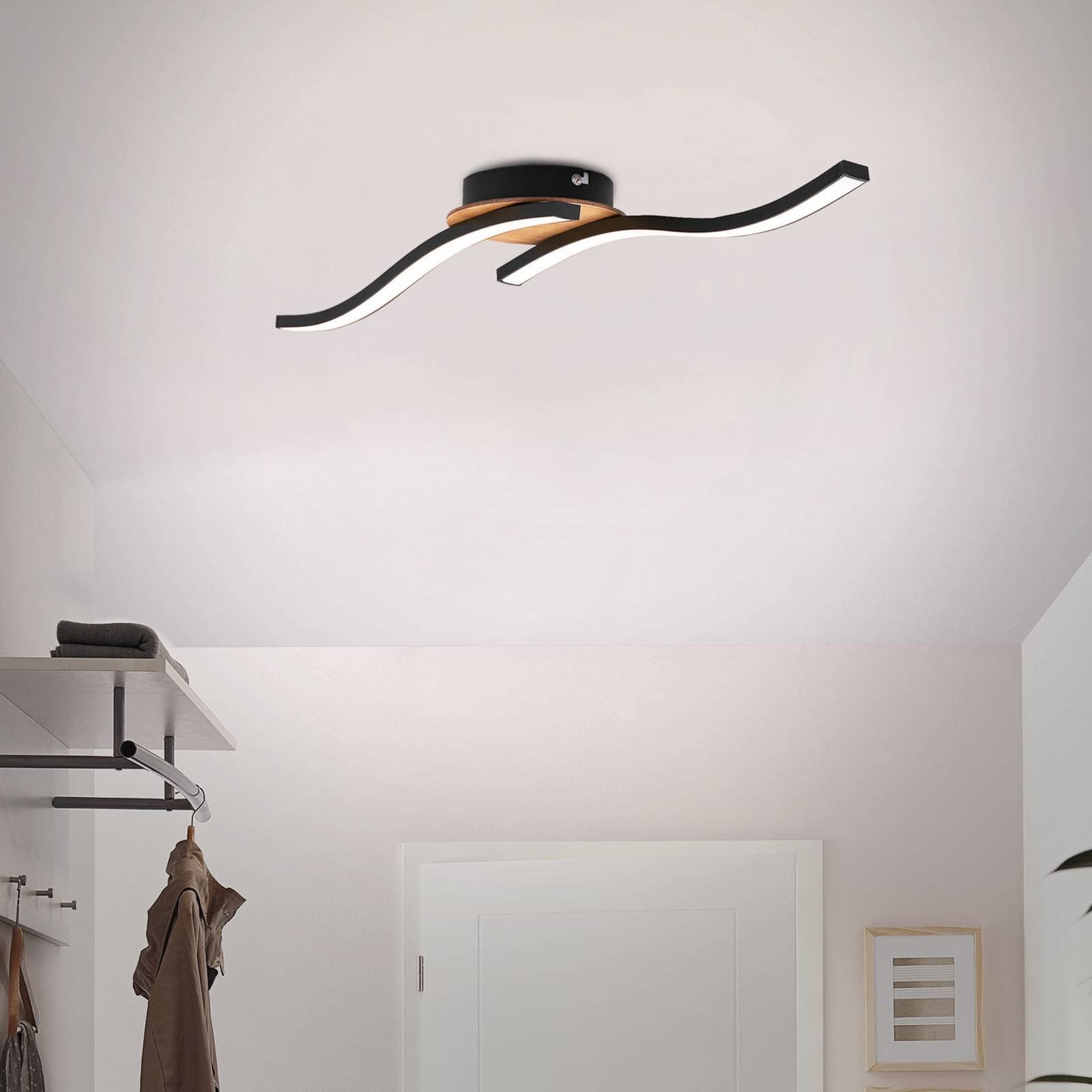 Stropné LED svetlo Go 2-pl. čierne/drevený dekor vlnitý
