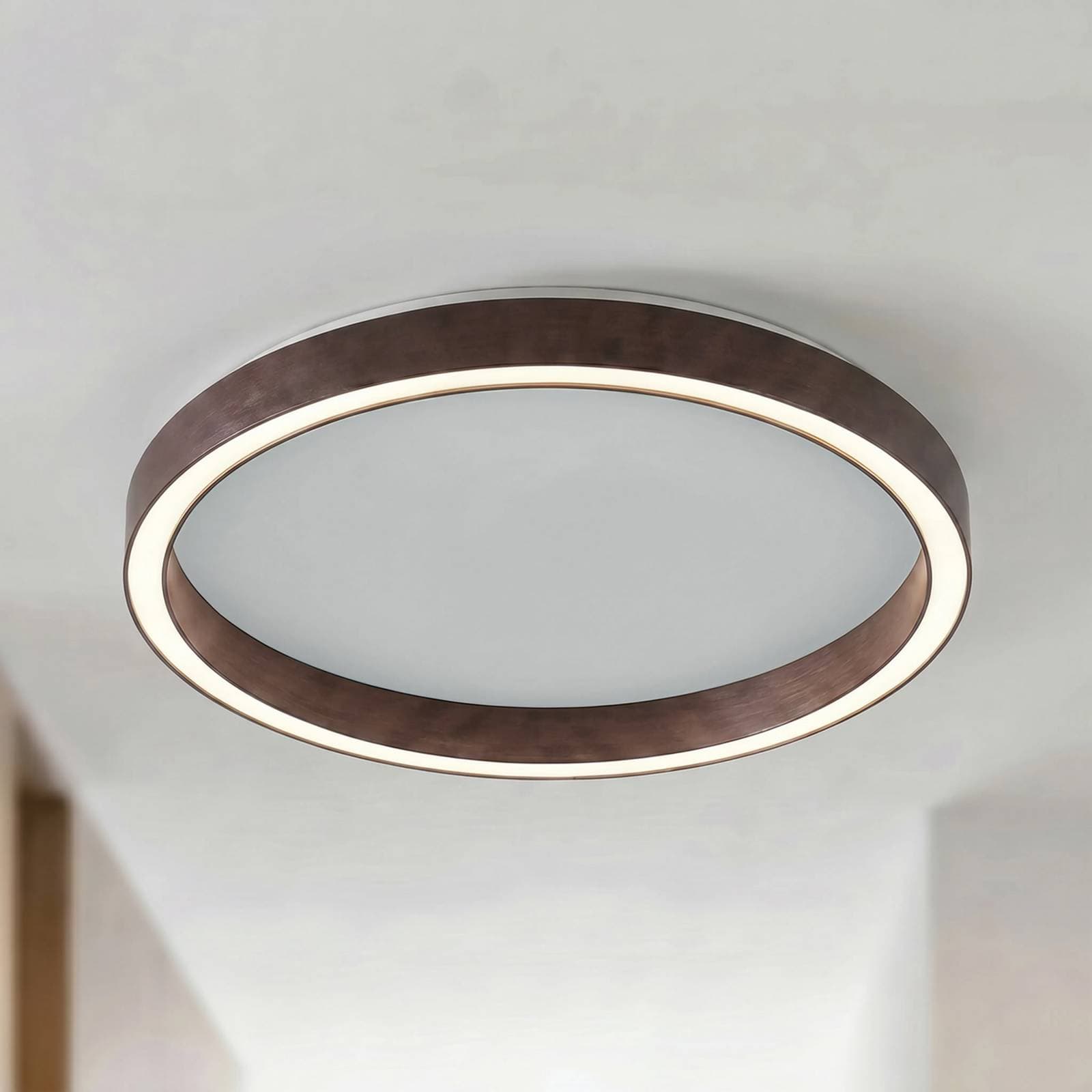 Stropné LED svetlo Lucande Rotundo, Ø 40 cm, hnedé, stmievateľné