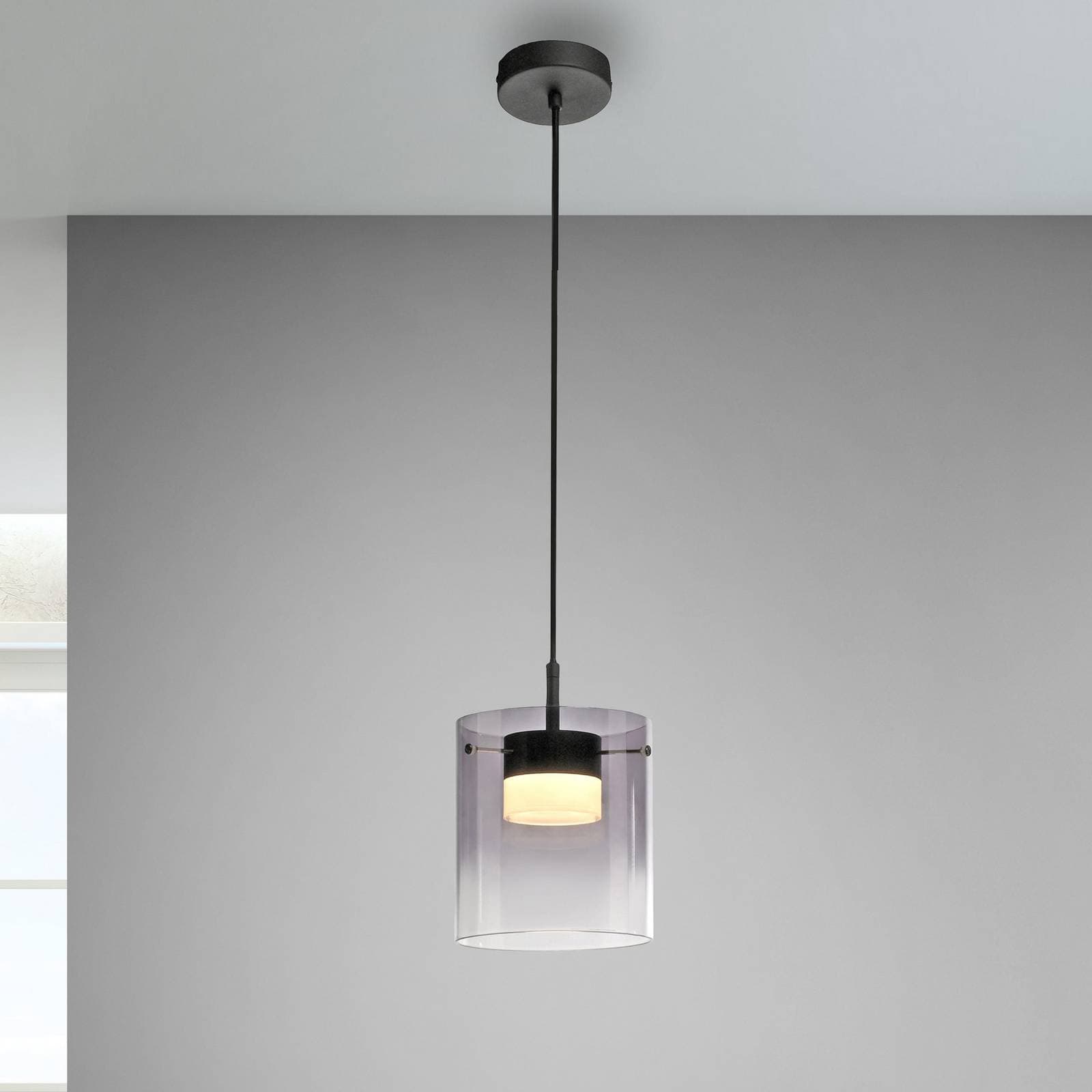 JUST LIGHT. LED závesné svietidlo Elio, dymové sklo, 1-pl., čierne