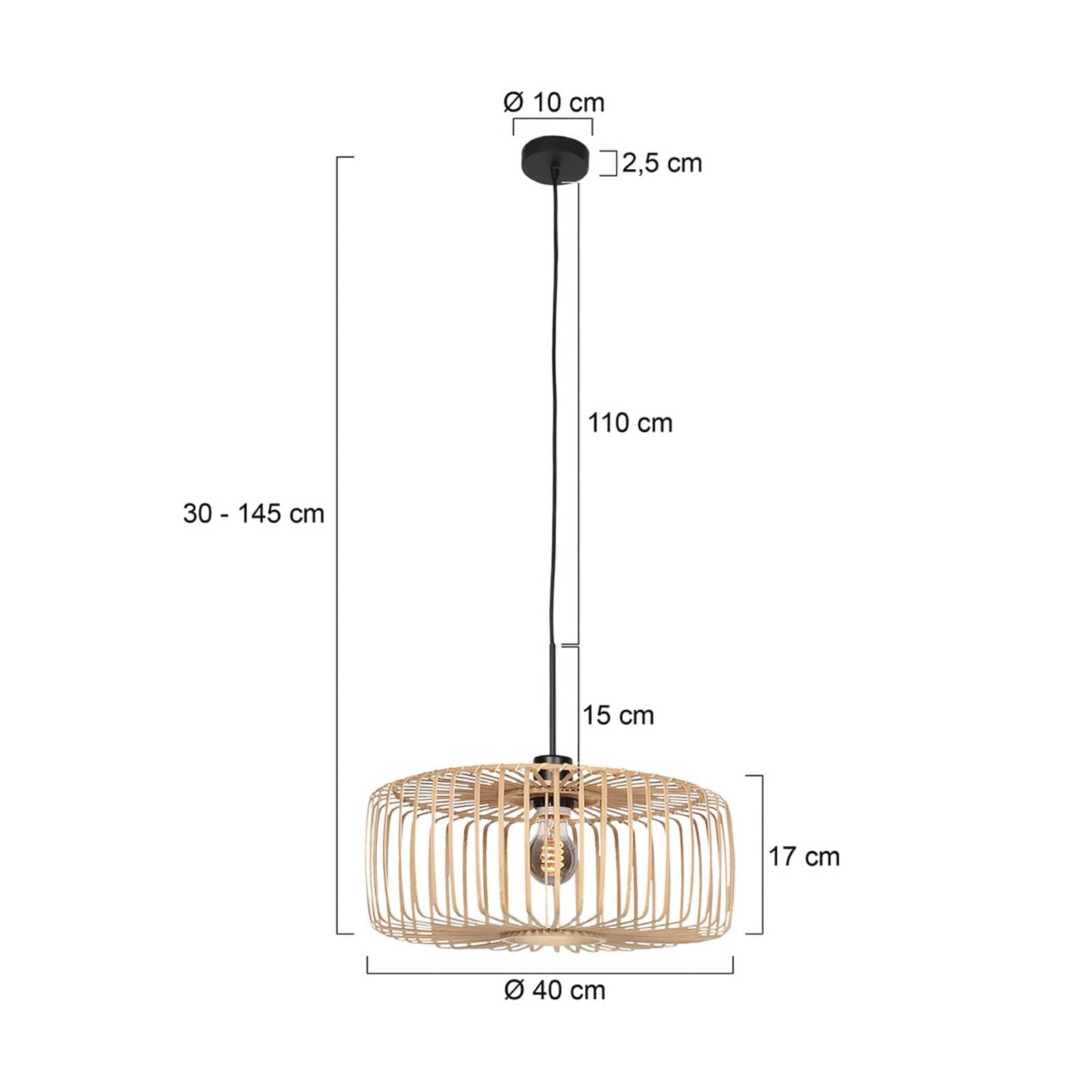 Závesné svietidlo Sparkled Light, čierna/prírodný bambus, Ø 40 cm