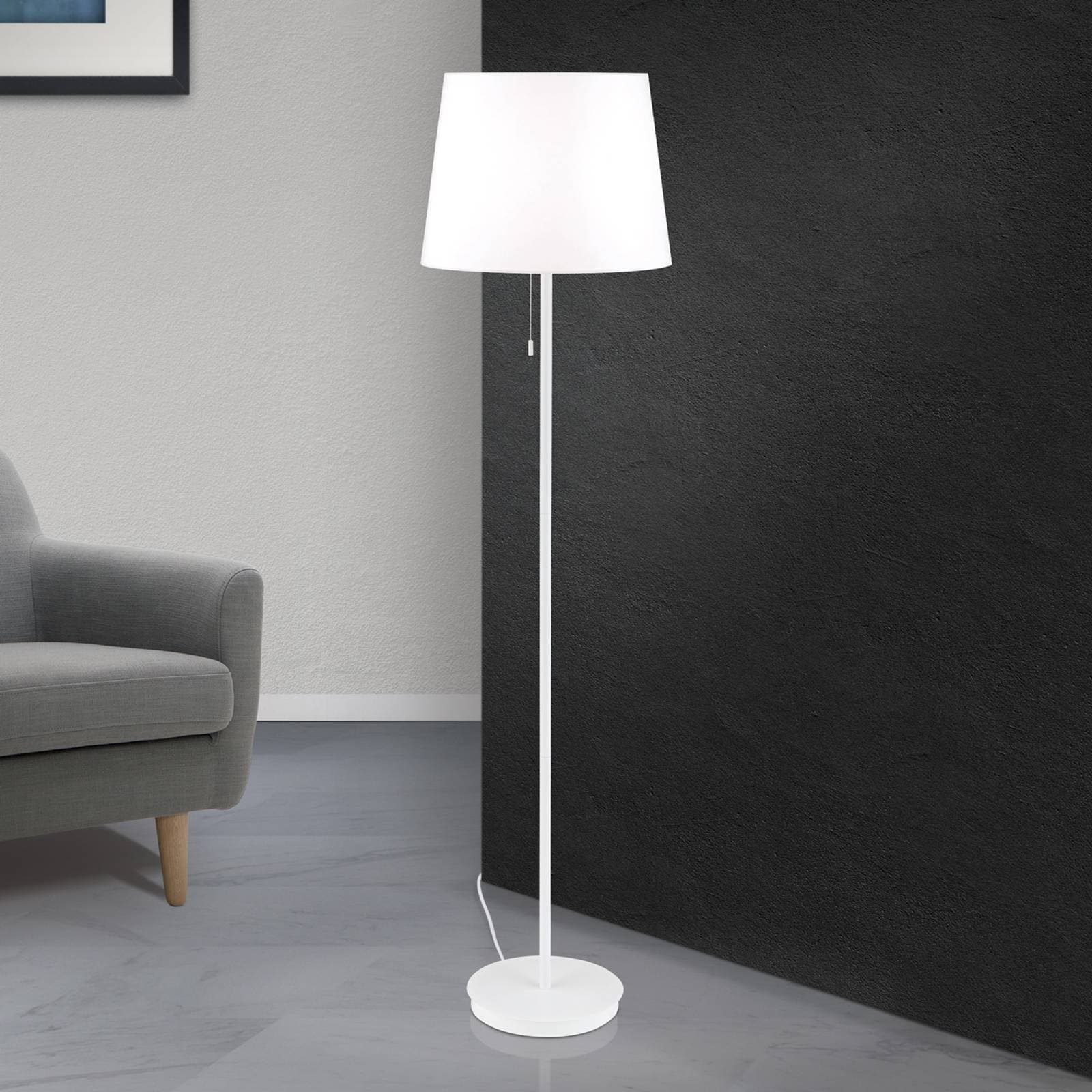 Textilná stojacia lampa Ludwig, biela
