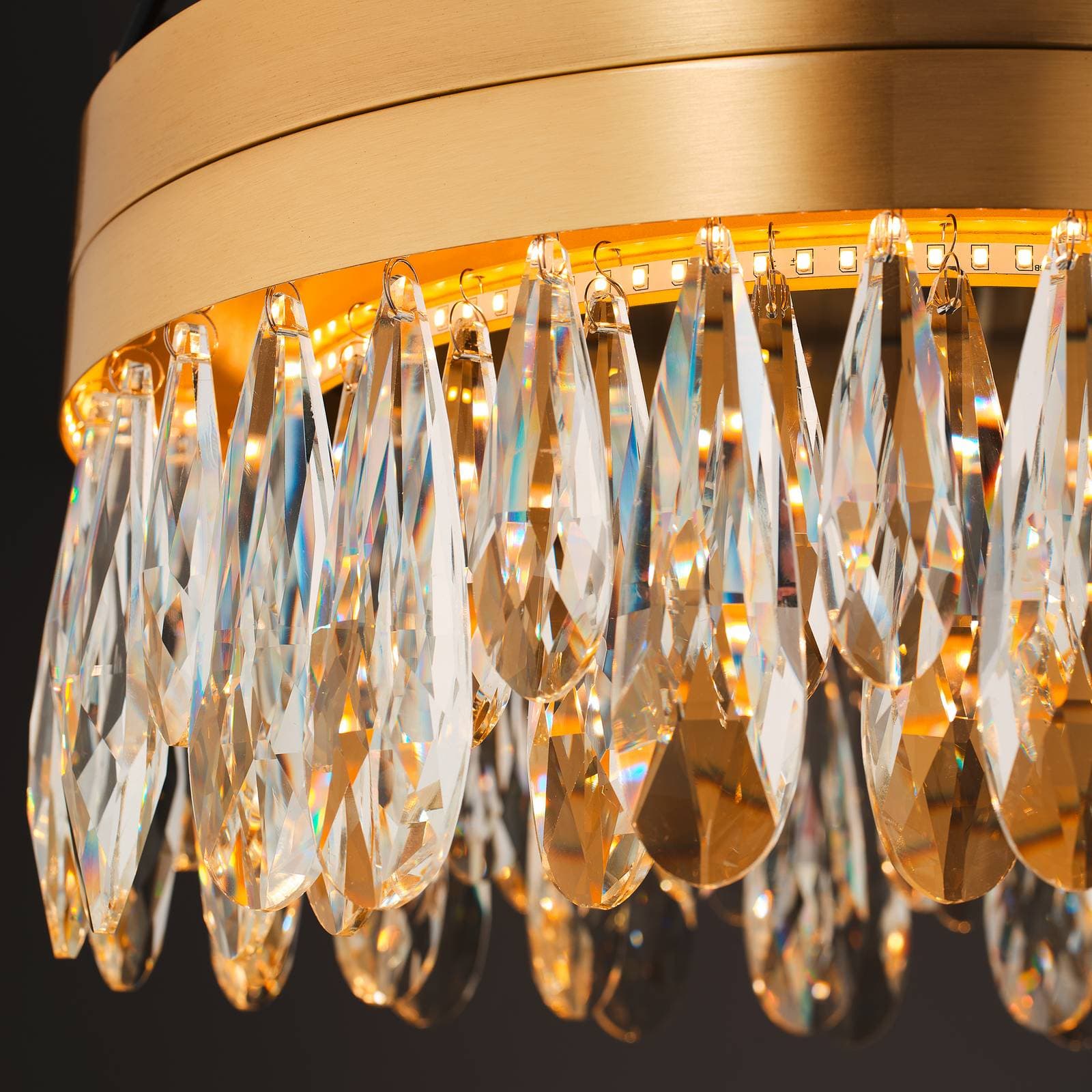 Stropné LED svetlo Celestia, Ø 40 cm, mosadzné, krištáľ