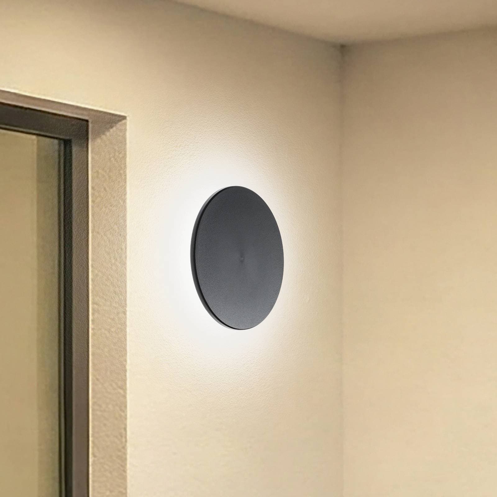 LED nástenné svetlo Disk, Ø 25 cm, čierne, plast, IP65, CCT