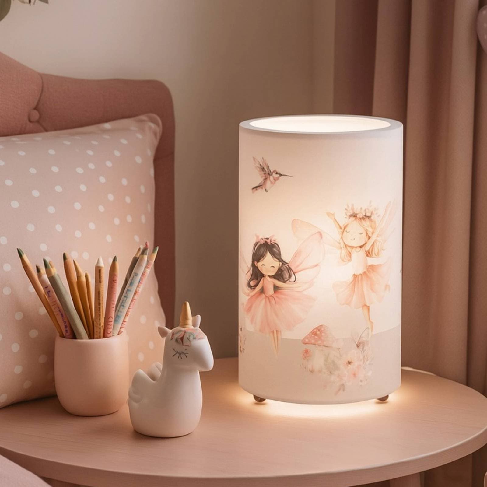 Stolová LED lampa Feenwelt, biela/ružová, výška 25 cm