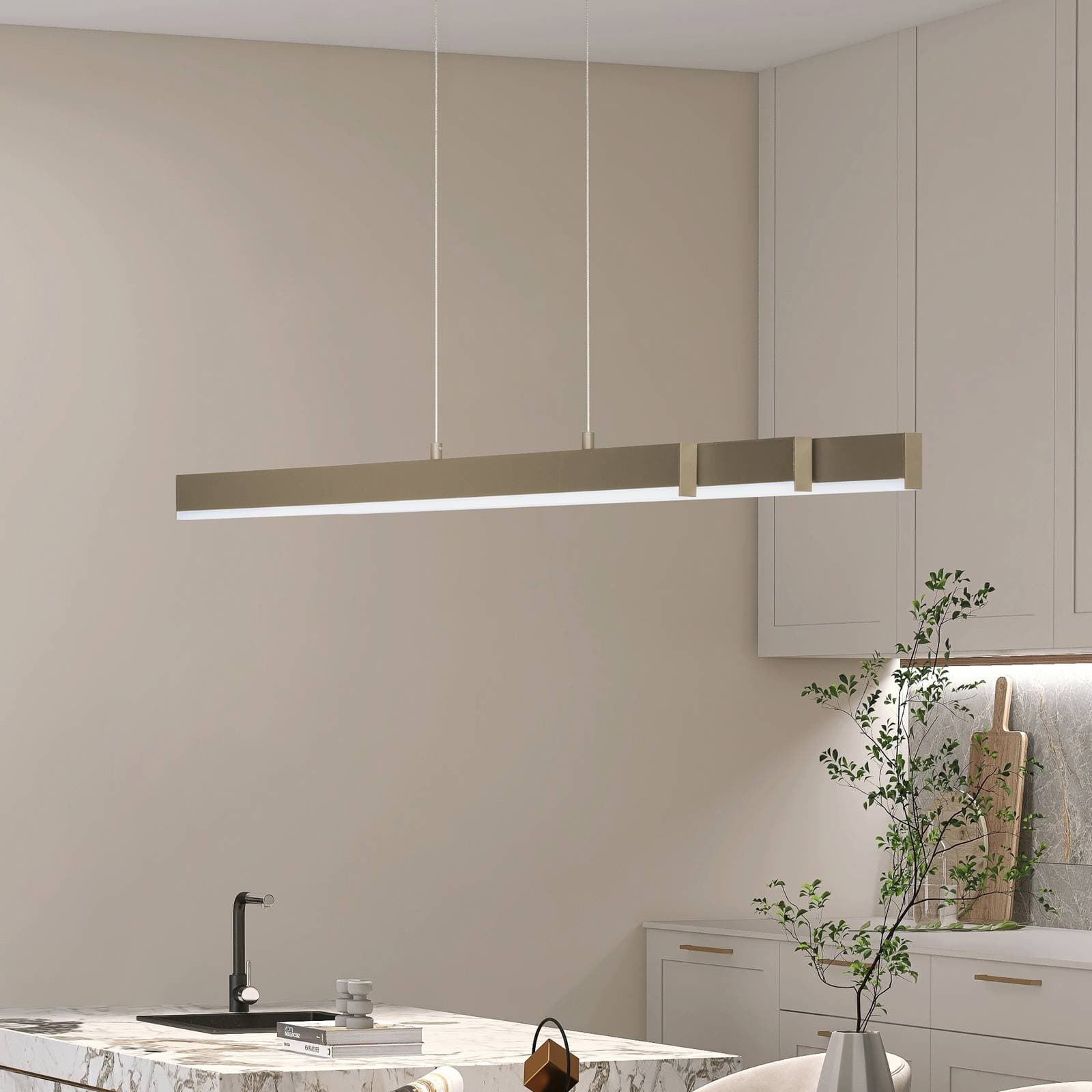 LED závesné svietidlo Vayana, greige, dĺžka 189 cm, CCT dotykový stmievač
