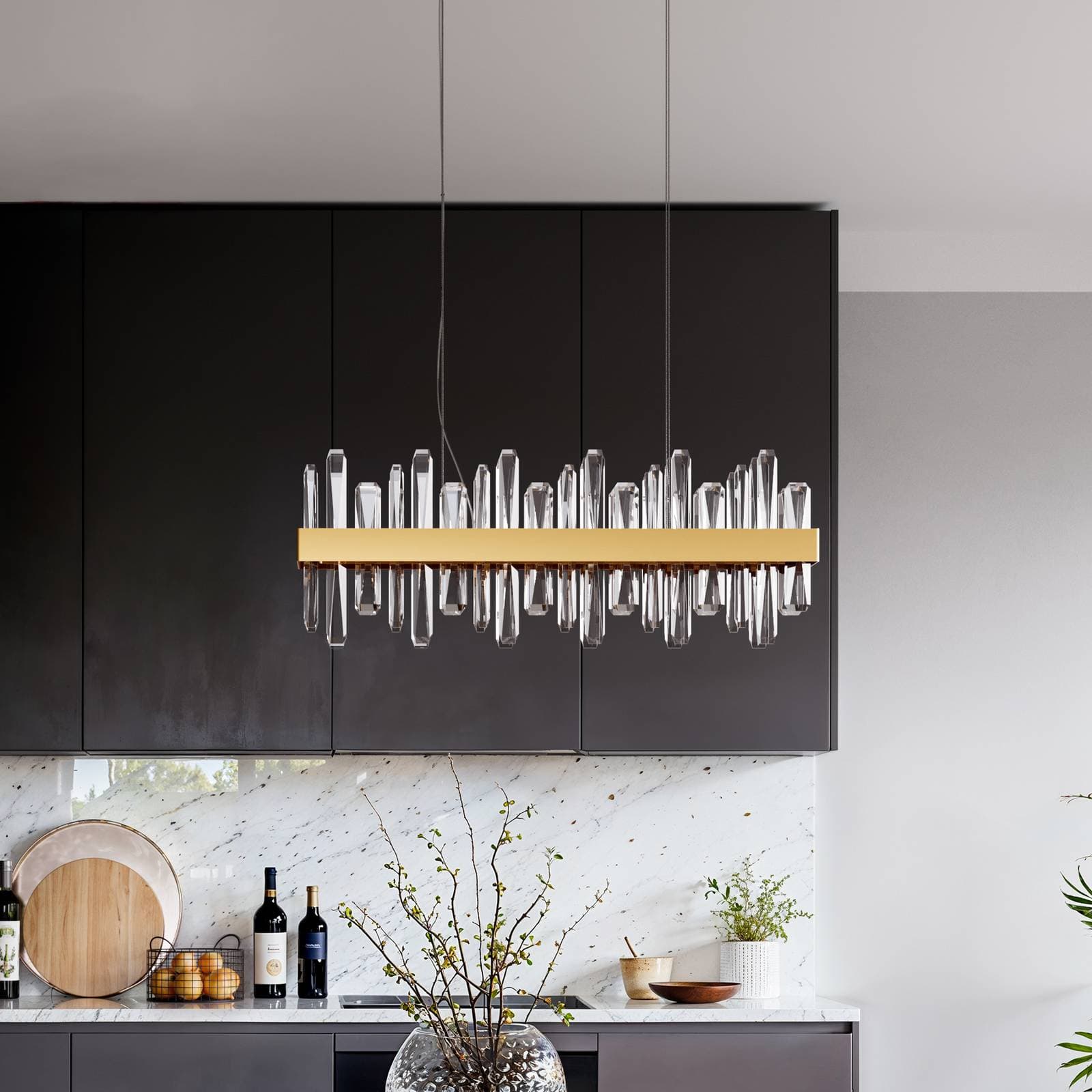 By Rydens LED závesné svietidlo Triumph Bar, 80 cm, mosadz, číra