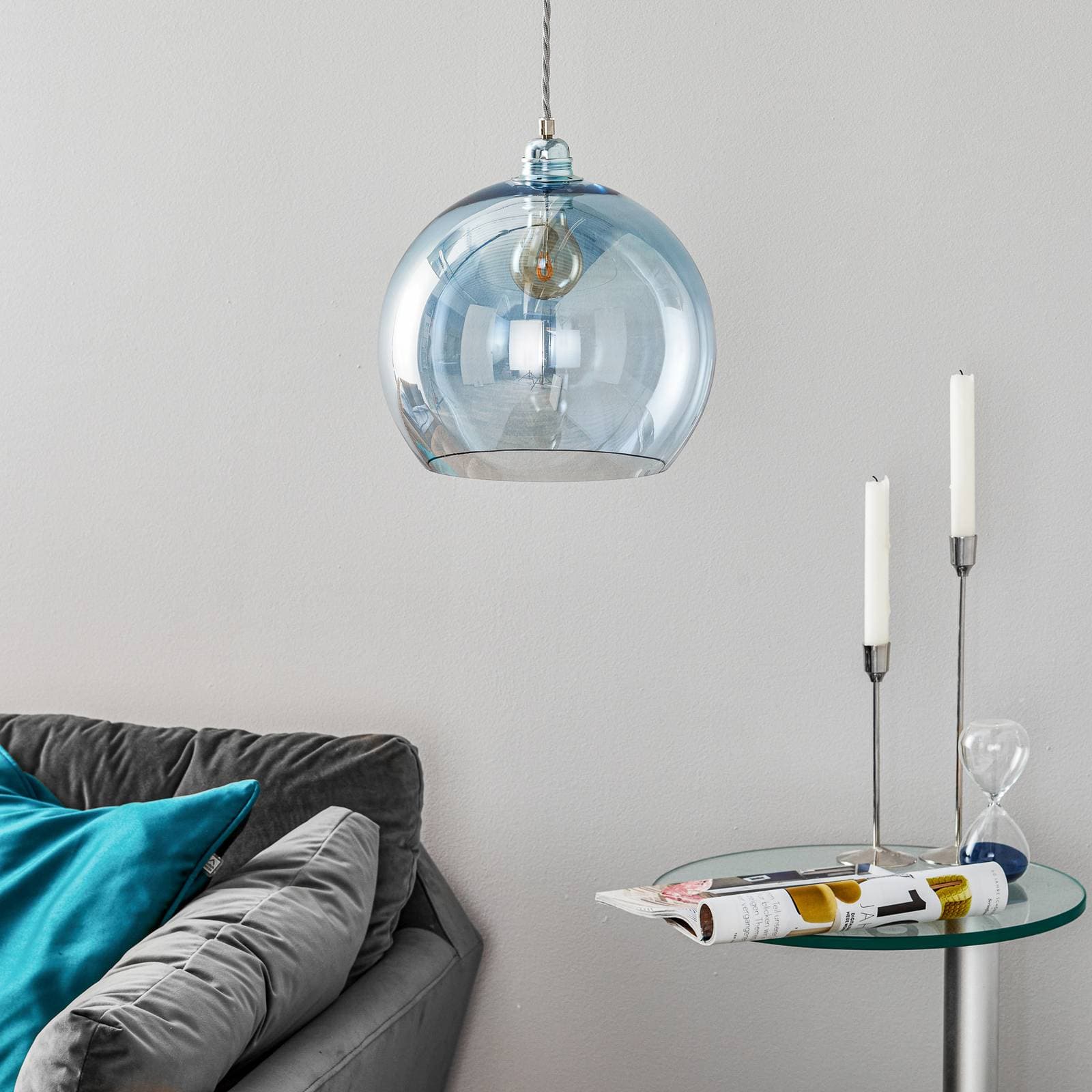 EBB & FLOW Rowan závesná lampa modrá striebro Ø 28