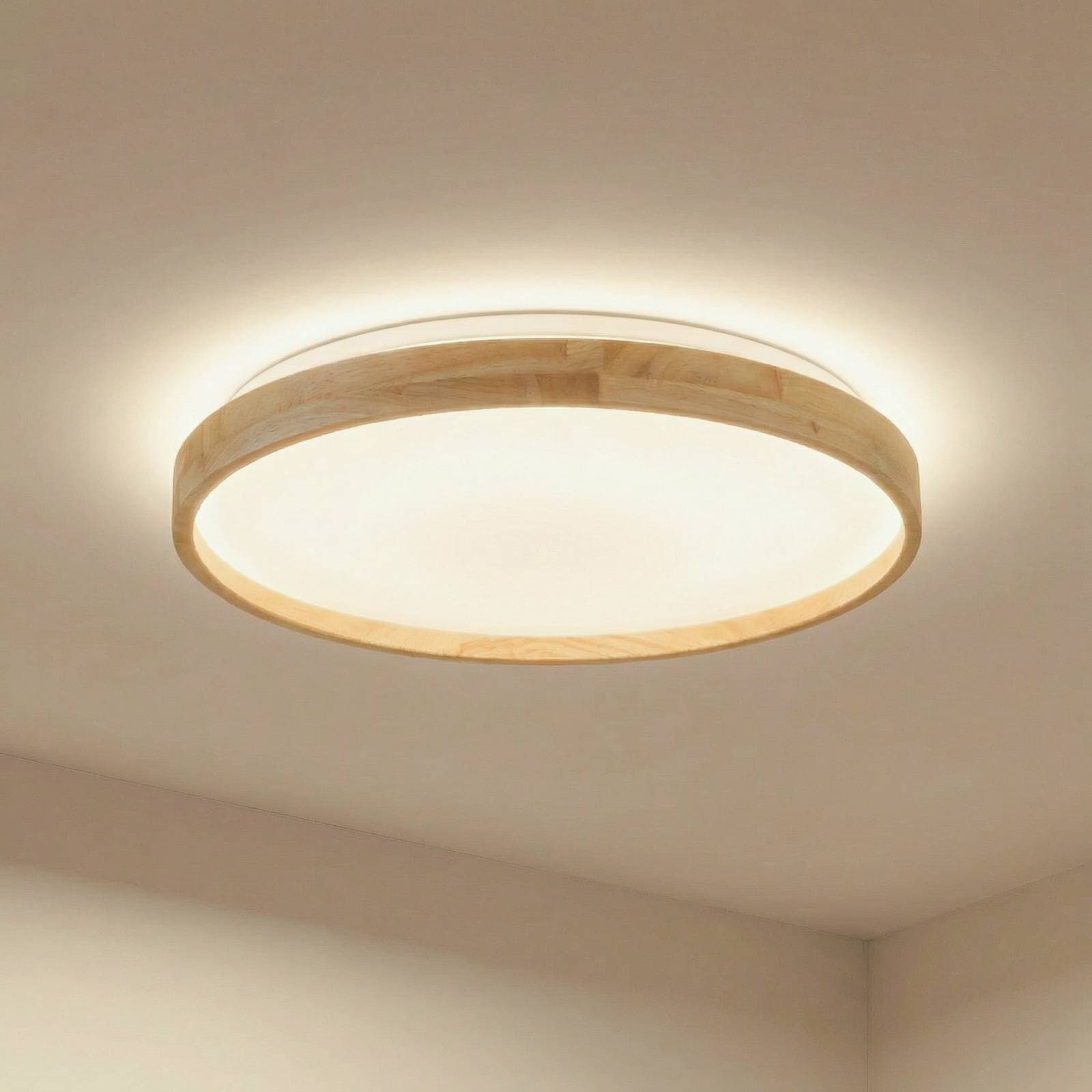 Lindby Smart LED stropné svietidlo Mirren wood Ø49,5cm CCT Tuya