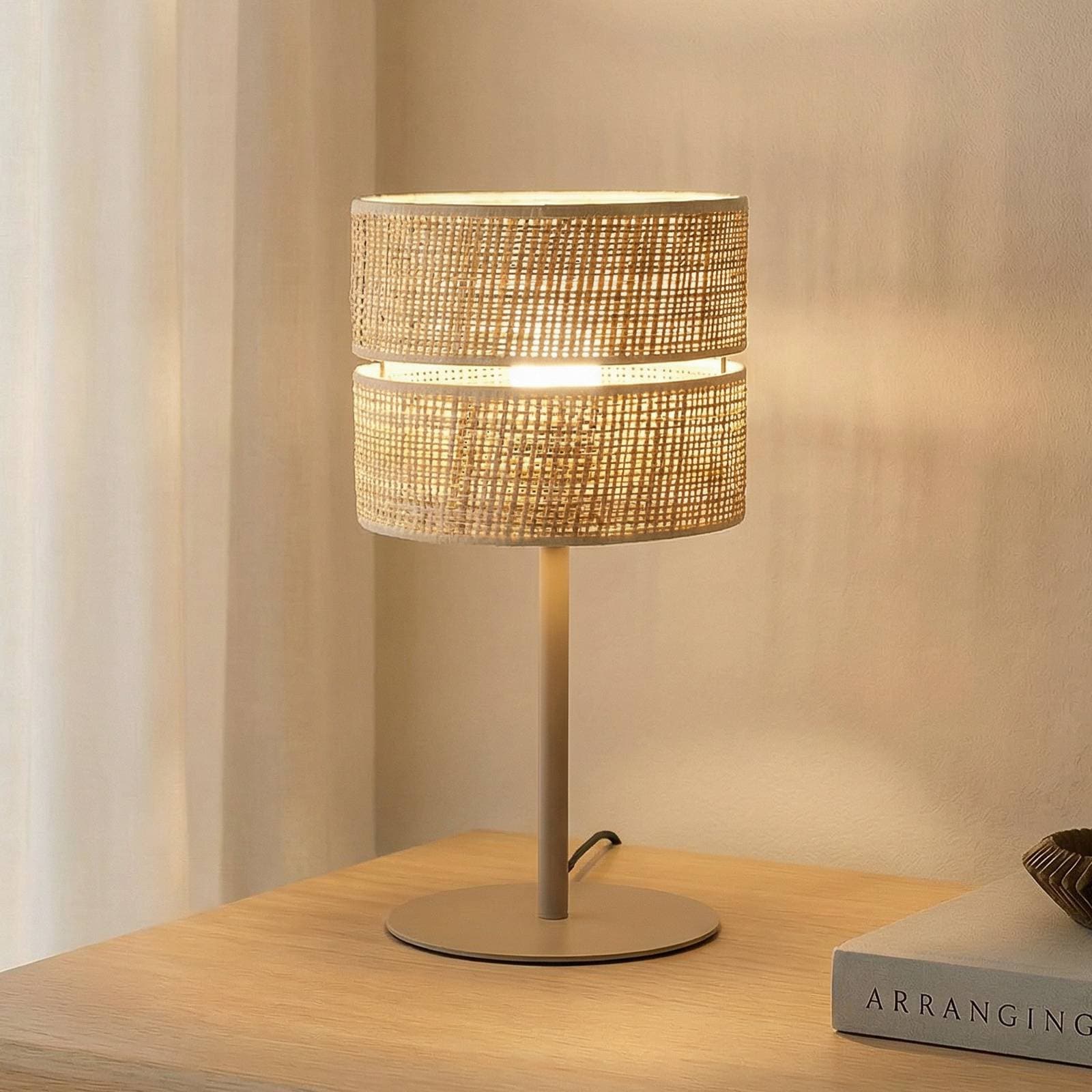 Stolová lampa Calma, béžová, raphia, výška 38 cm, E27