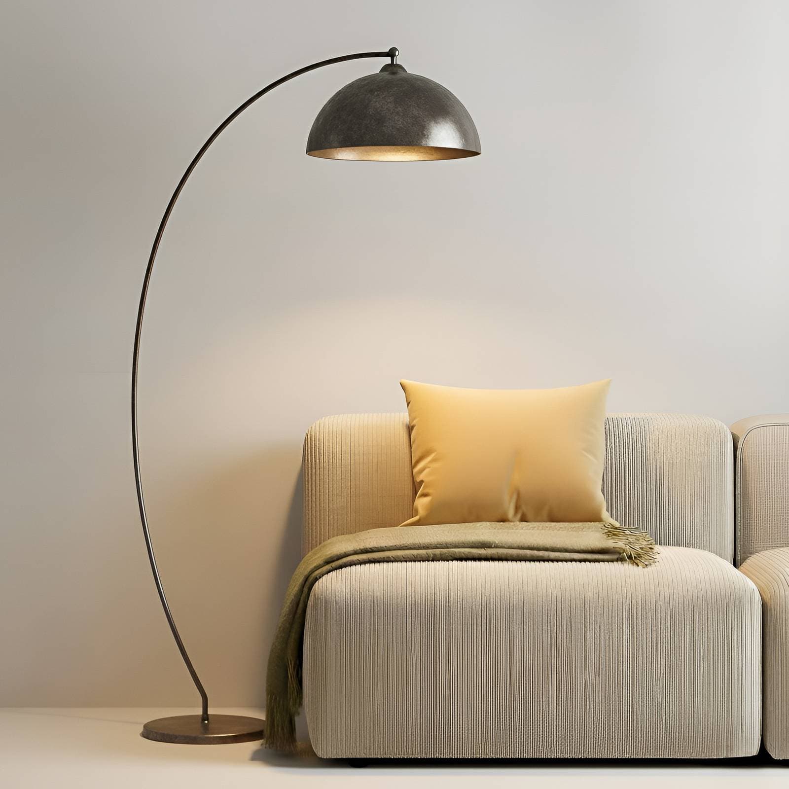 Oblúková lampa Lindby Jonera, sivá, kov, E27, výška 185 cm