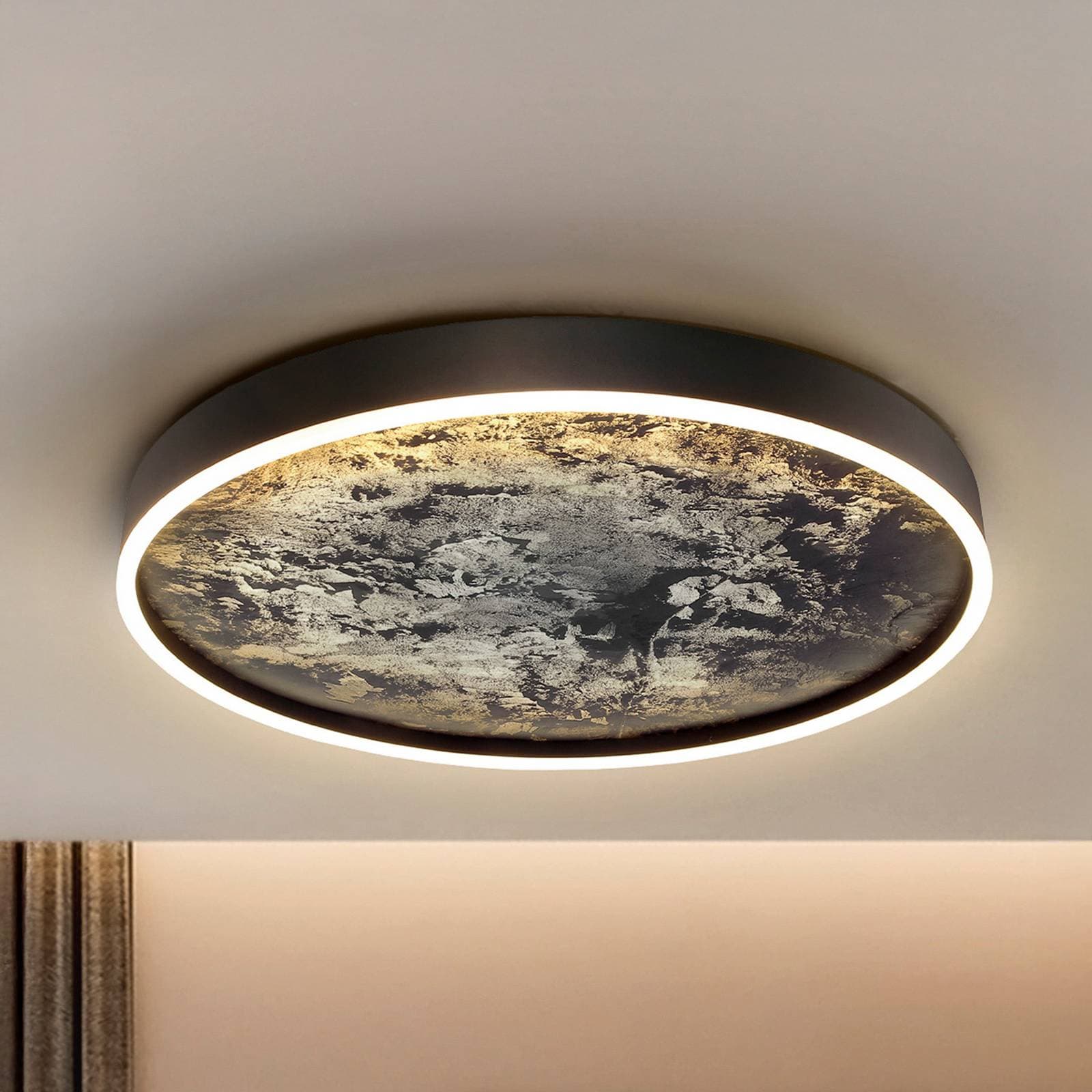 Stropné LED svetlo Stone Ø 60 cm, CCT, čierna, kov, akryl
