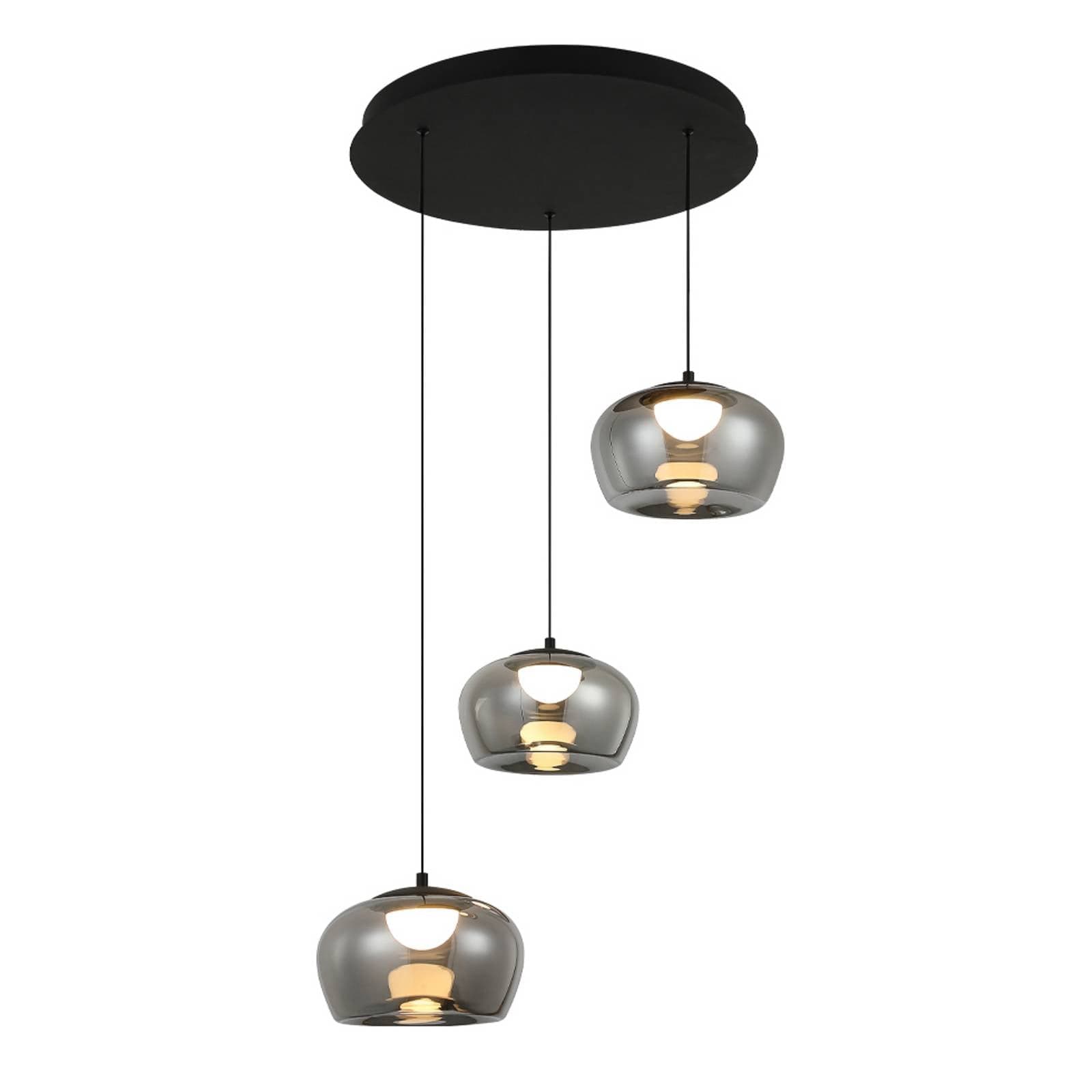 LED závesné svietidlo Nadia, Ø 48 cm, dymovo šedá, sklo, 3-pl.
