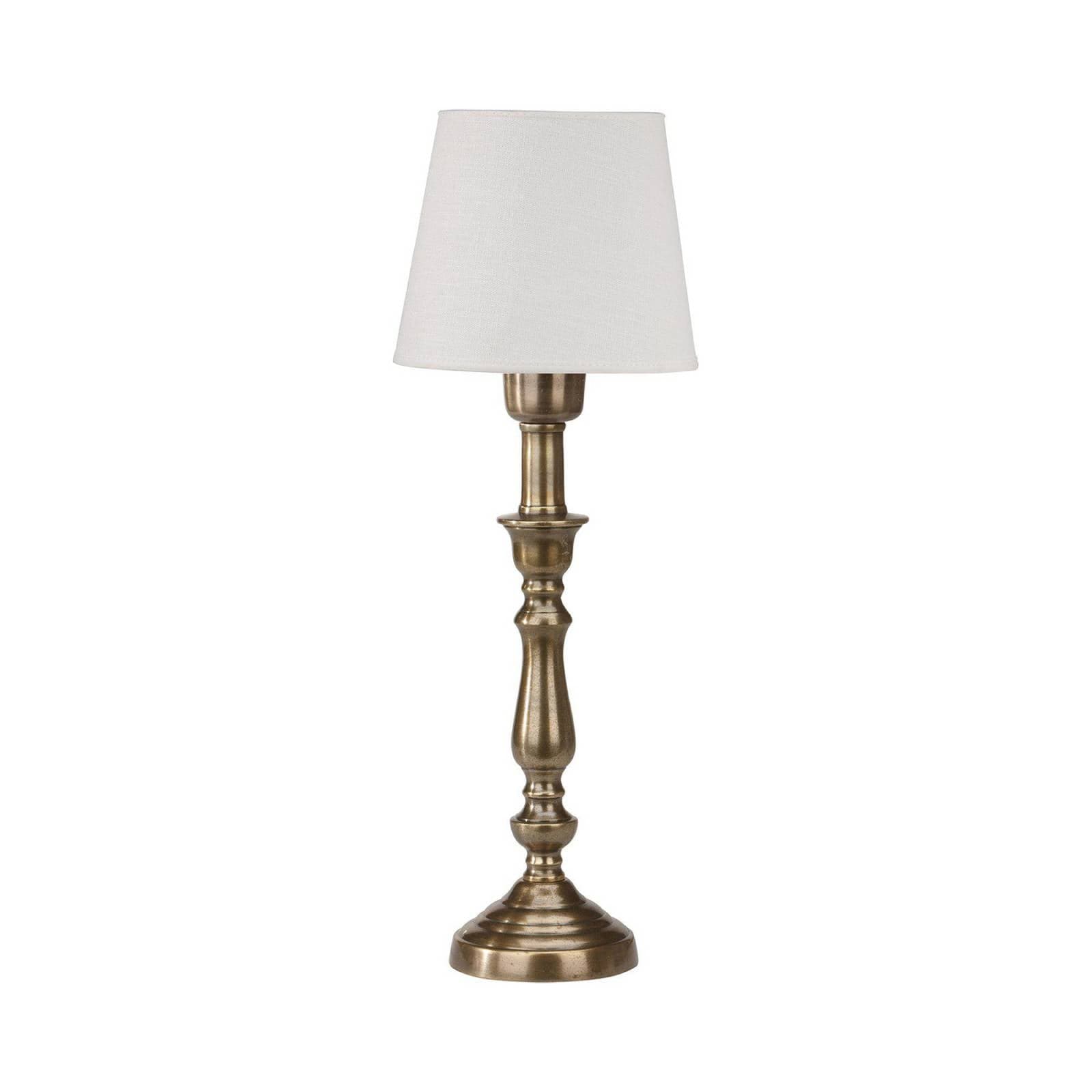 PR Home Stolná lampa Therese Mia, 43 cm, biela/mosadz, ľan