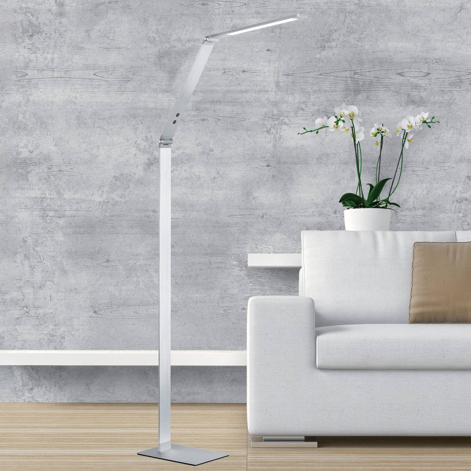 LED stojacia lampa Geri Senzorový stmievač CCT hliník
