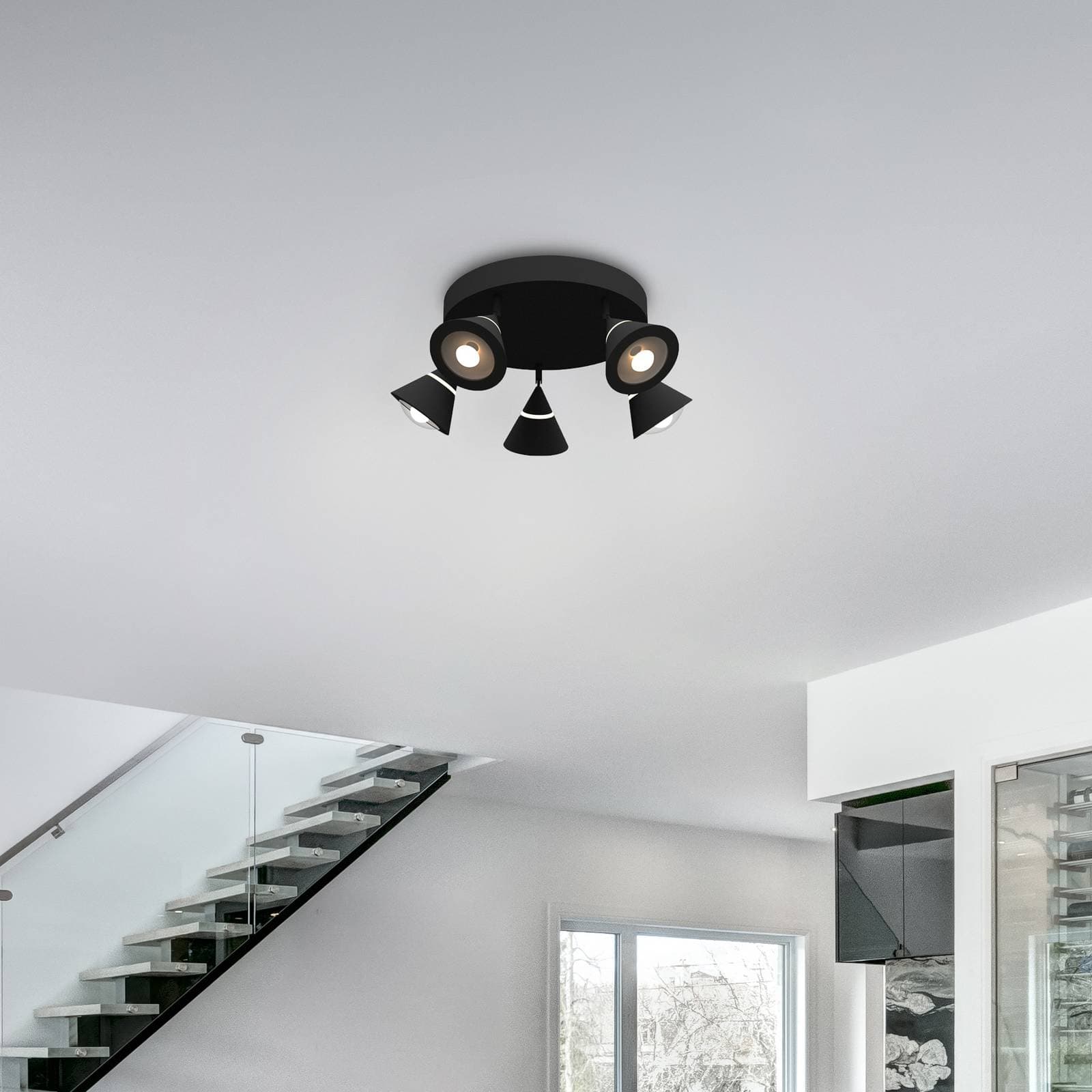 LED stropné bodové svetlá Romeo, Ø 30 cm, čierny, kov, 5-pl.