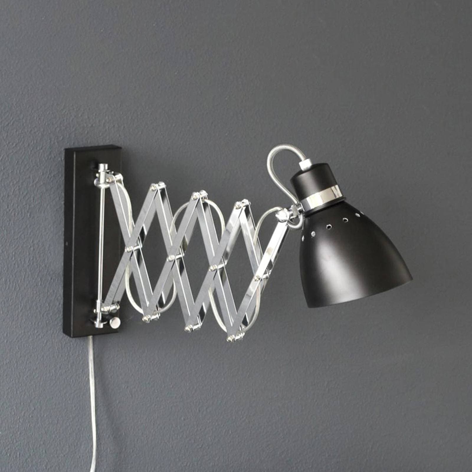 Pružinová nožnicová lampa, čierna/chróm