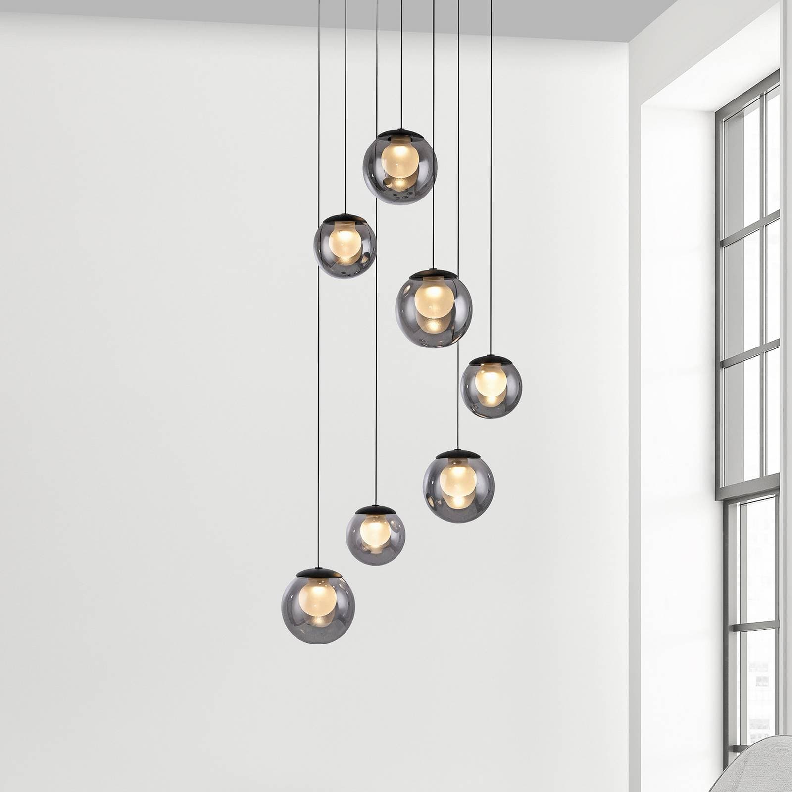 LED závesné svietidlo PURE Popup, sivá/dymovo sivá, Ø 40 cm, 7-pl.