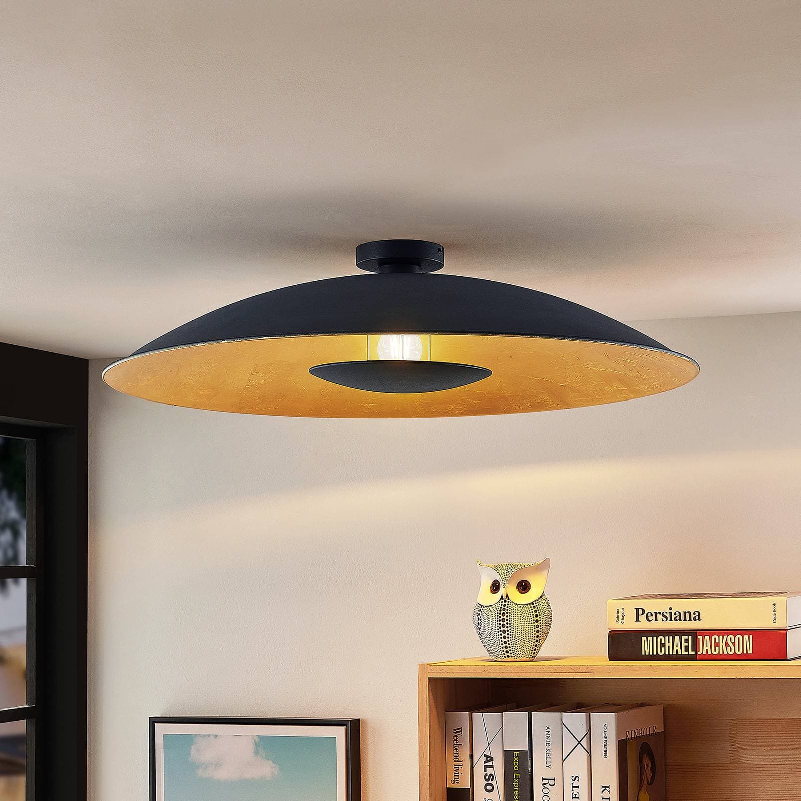 Stropné svietidlo Lindby Narisara, Ø 80 cm, E27, čierno-zlaté