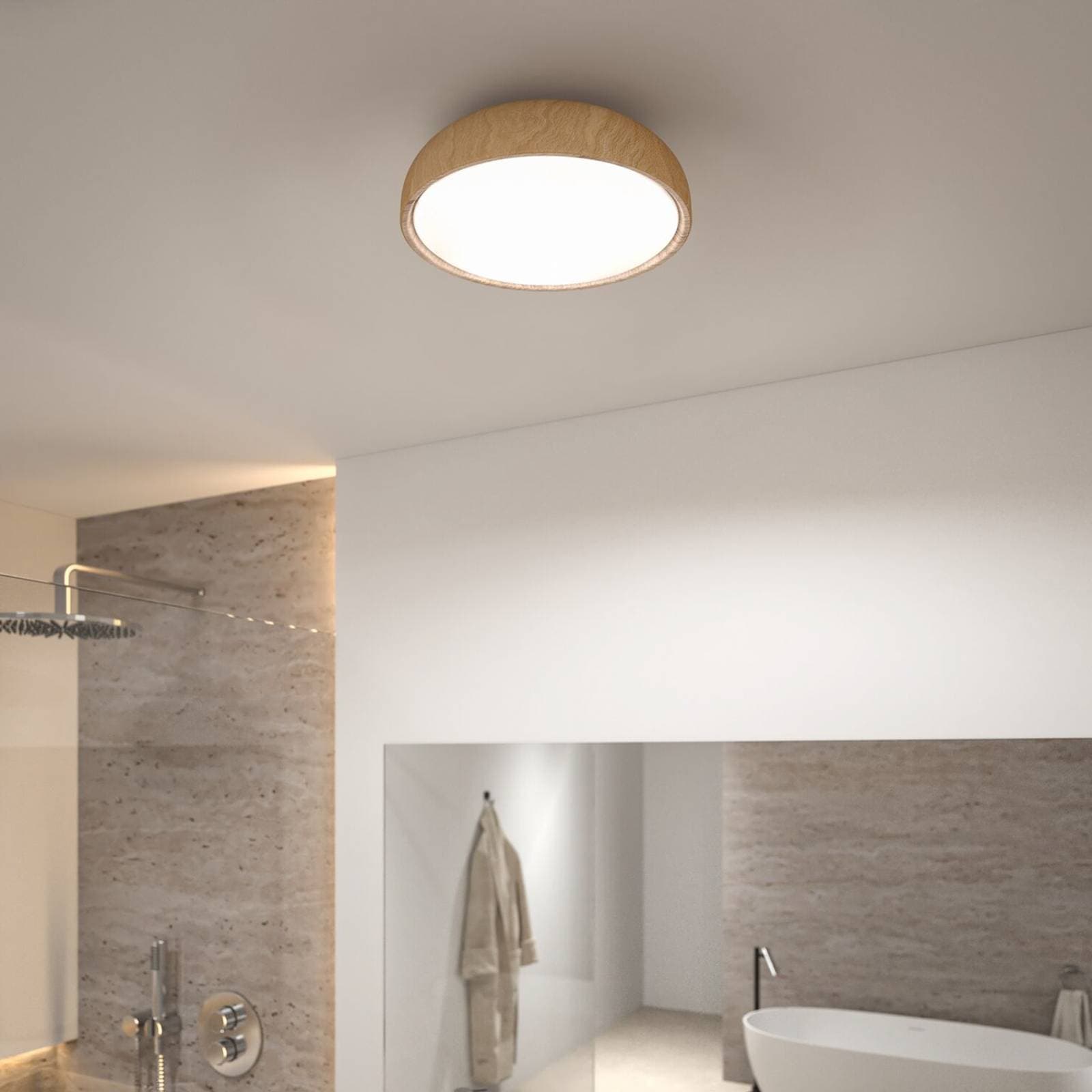 Paulmann Oka stropné LED svetlo IP44 CCT drevený vzhľad