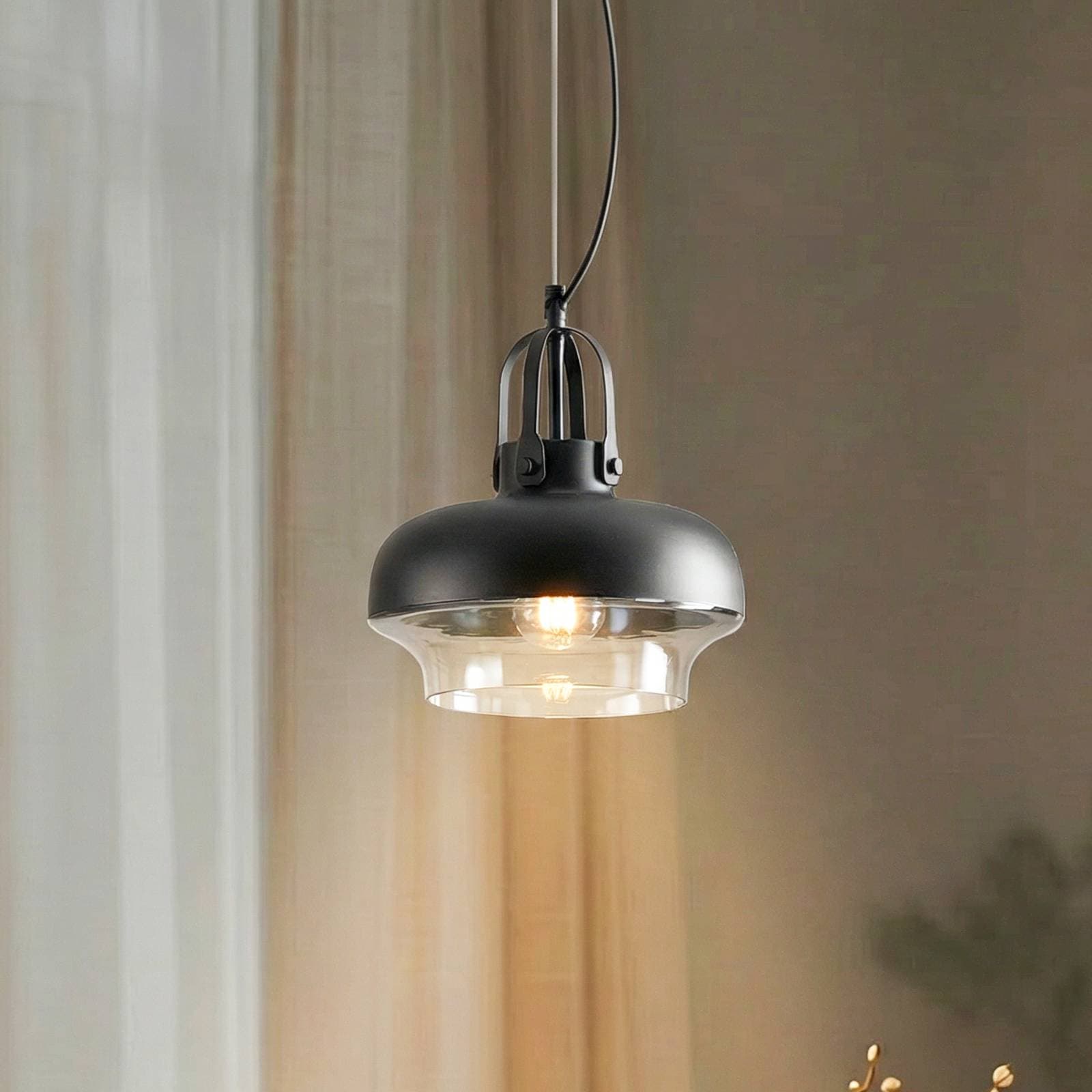 Závesné svietidlo AV-5064-1BSY, tienidlo na lampu kovové a sklenené