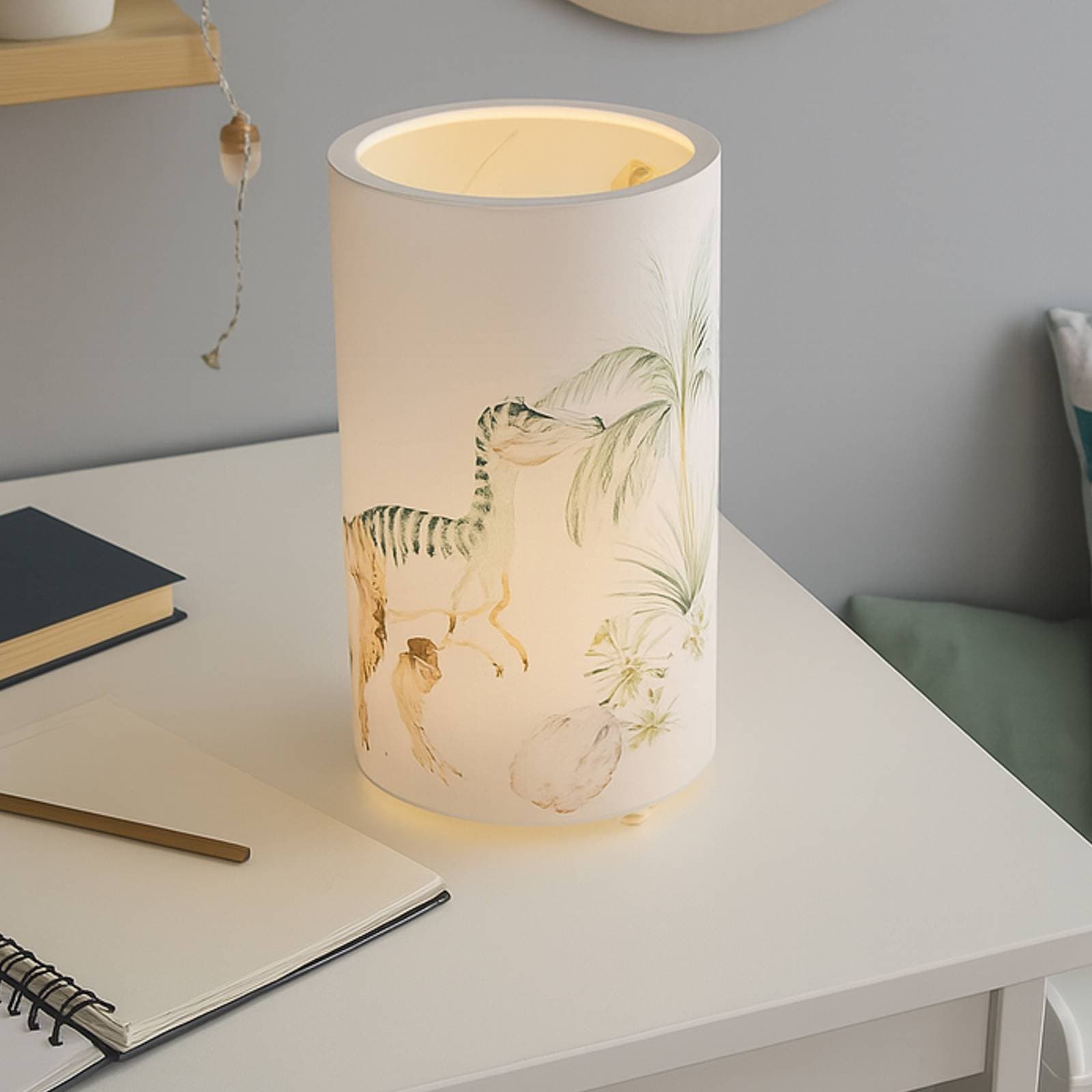 Stolová LED lampa Jurassic, biela/farebná, výška 25 cm