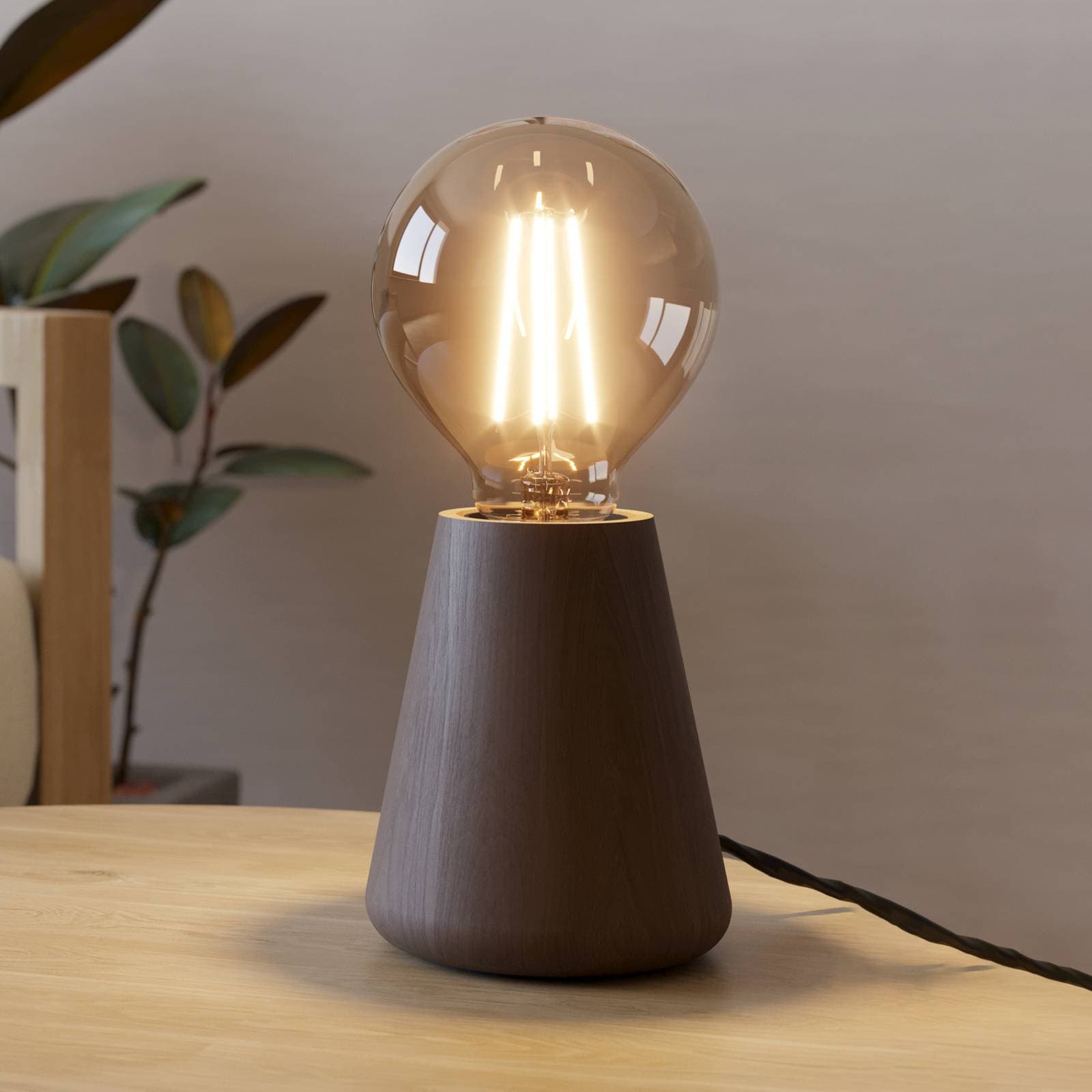 Stolná lampa Asby, tmavé drevo, výška 10 cm, drevo