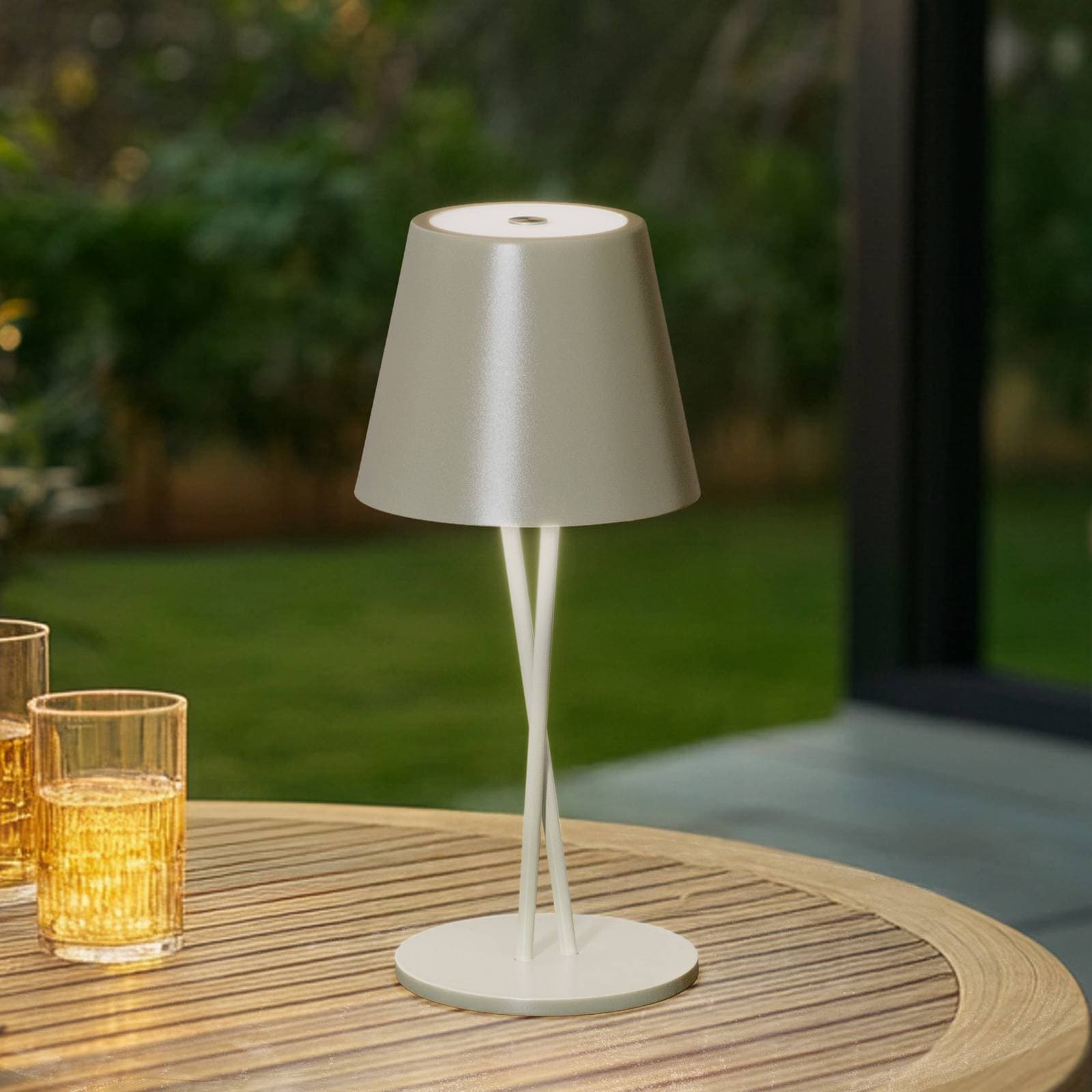 Lindby LED dobíjacia stolová lampa Janea CROSS, zelená, kov
