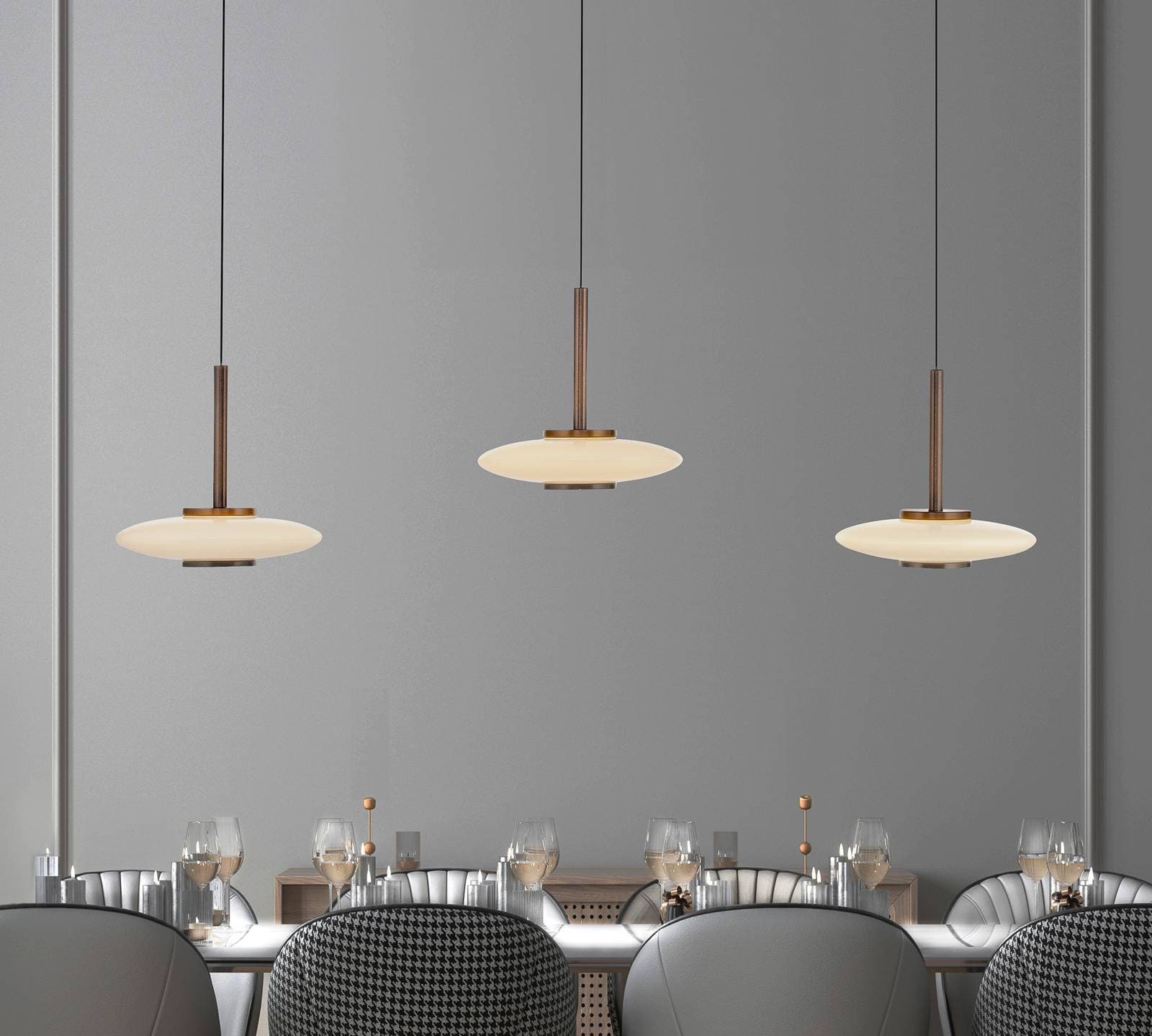 LED závesné svietidlo PURE Vitrum, hnedá/opálové sklo/hliník, 3-pl.