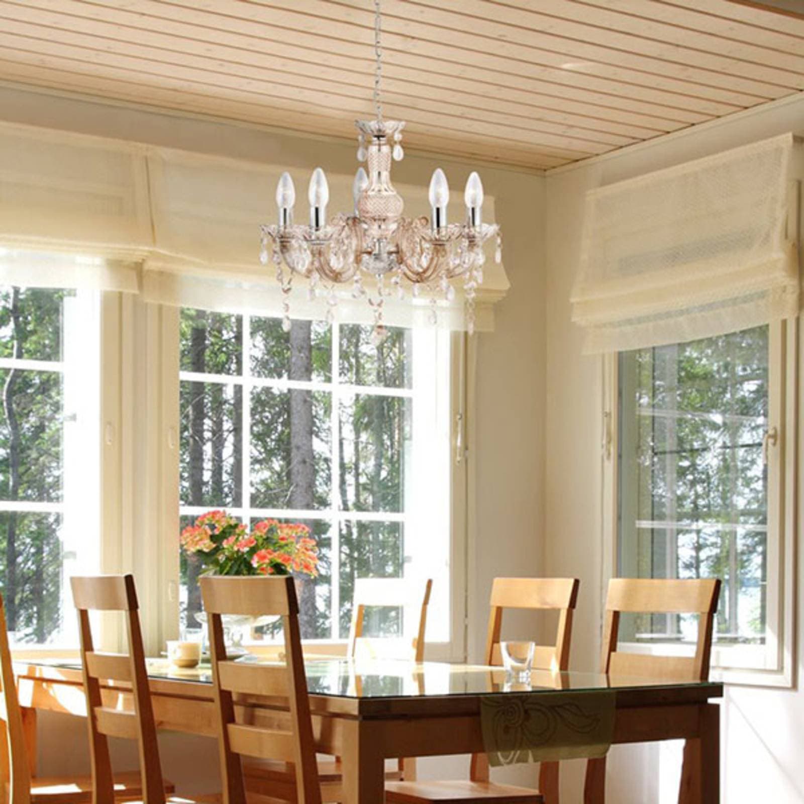 Visiaci luster Marie Therese, hnedý, 5-plameňový