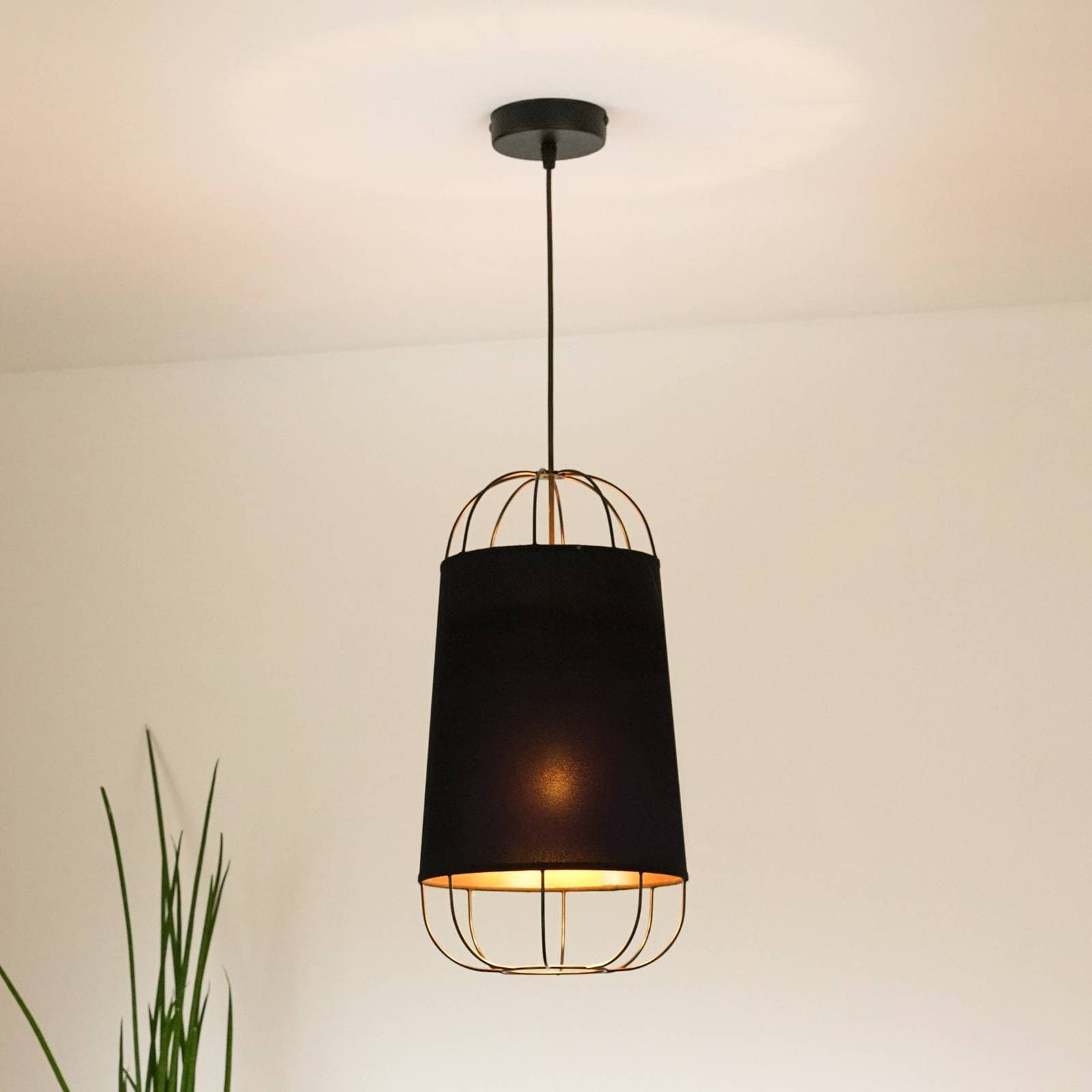 Závesné svietidlo Lantern small, textil, kov, čierne