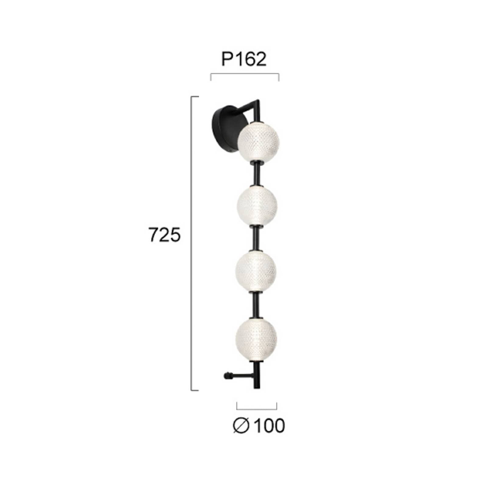 LED nástenné svetlo Abeona, výška 72 cm, čierna, kov, 4-pl.