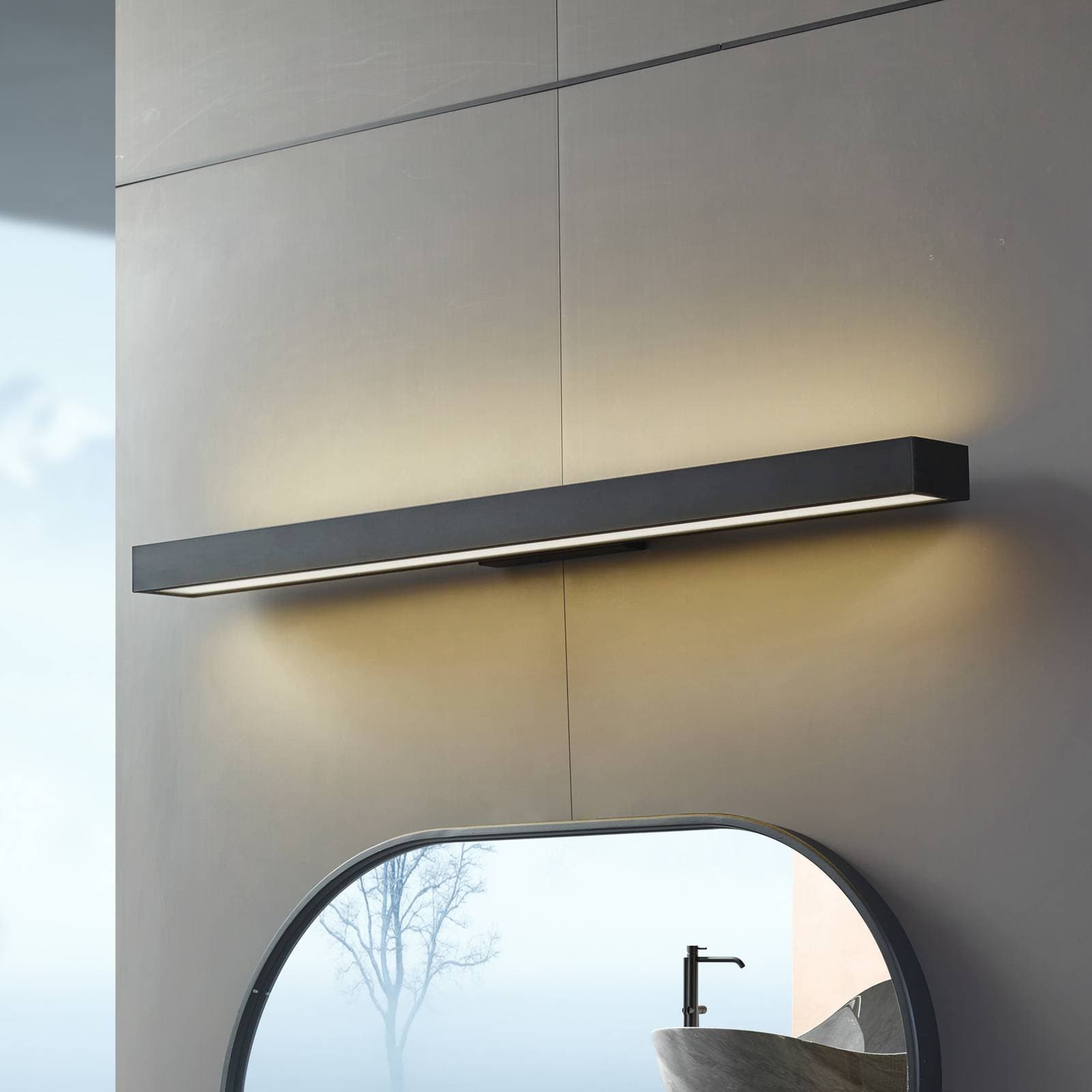 Lucande LED zrkadlové svetlo Zafira, čierne, hliník, 90 cm, IP44