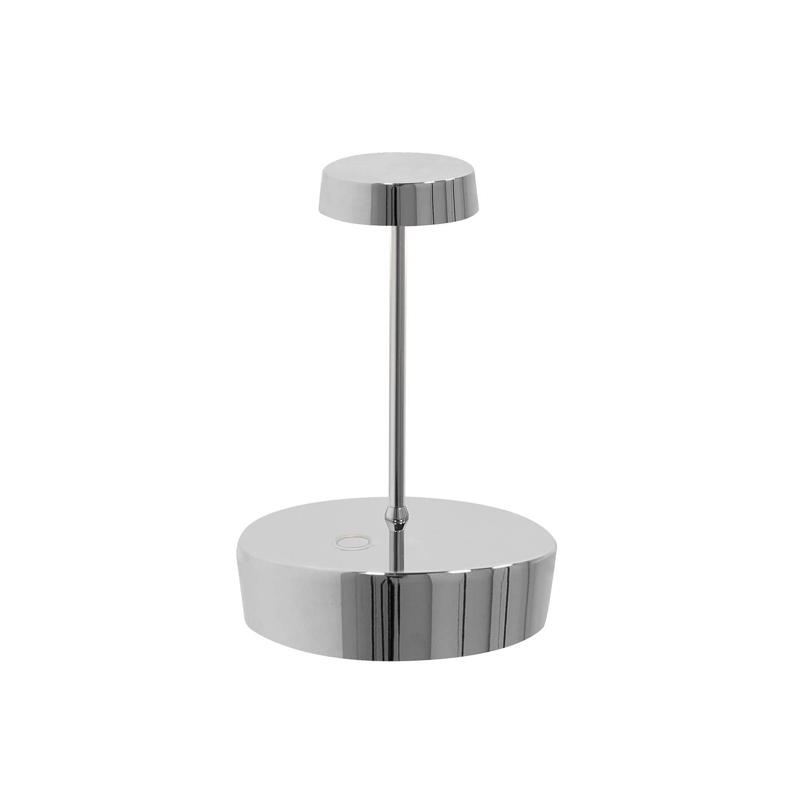 Zafferano Swap mini stolová lampa na batérie, strieborná fólia