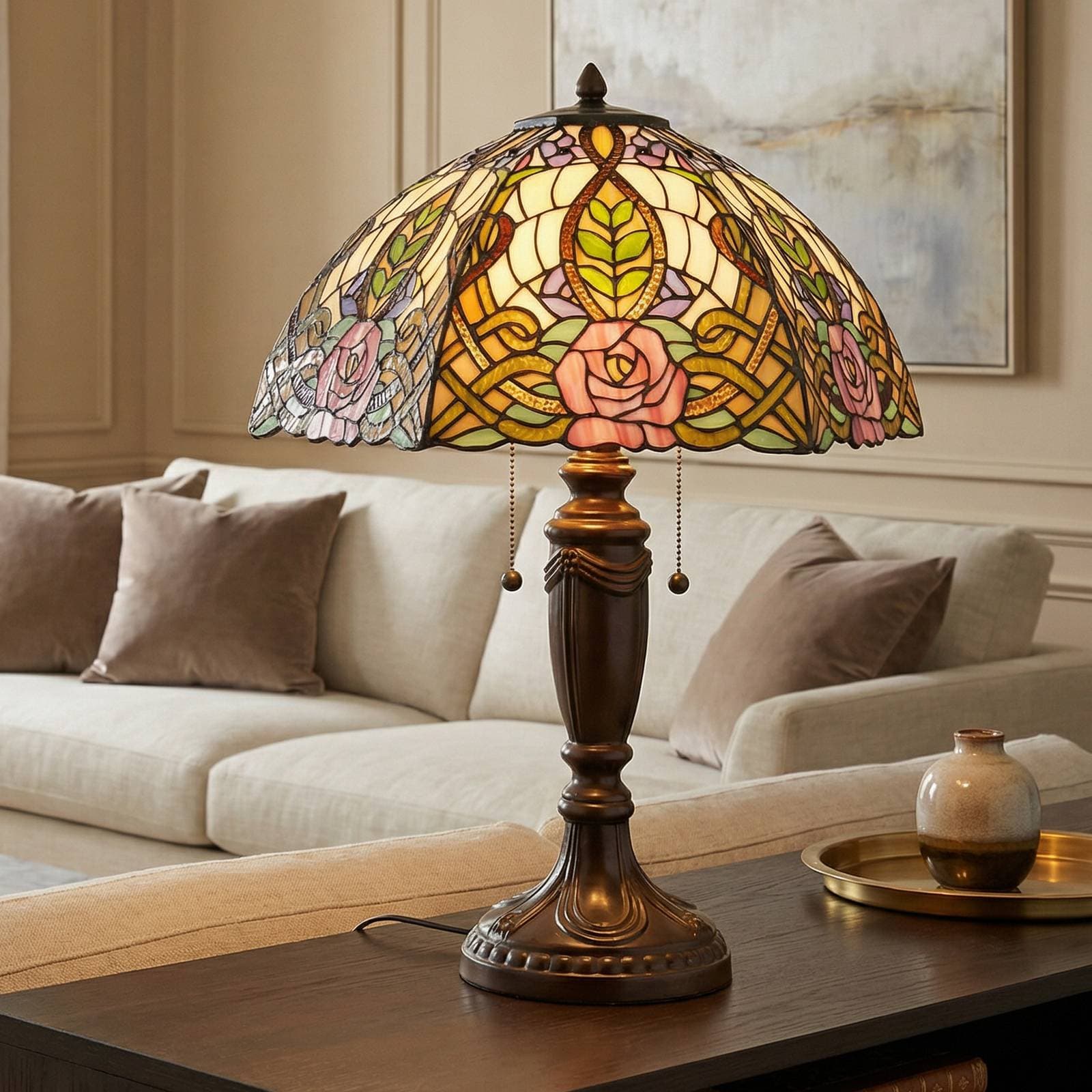 Rajská stolná lampa Eden v štýle Tiffany