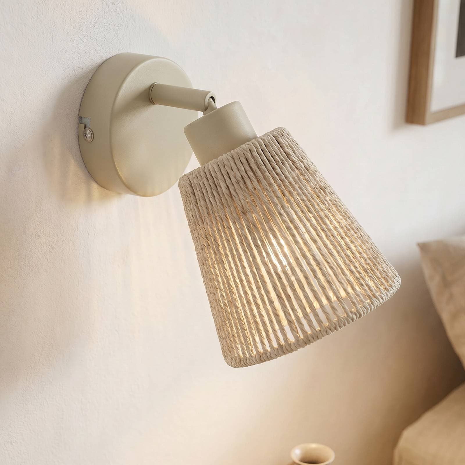 Nástenný svietidlo Lindby Anuva, béžové, papierové, 1-pl., E14