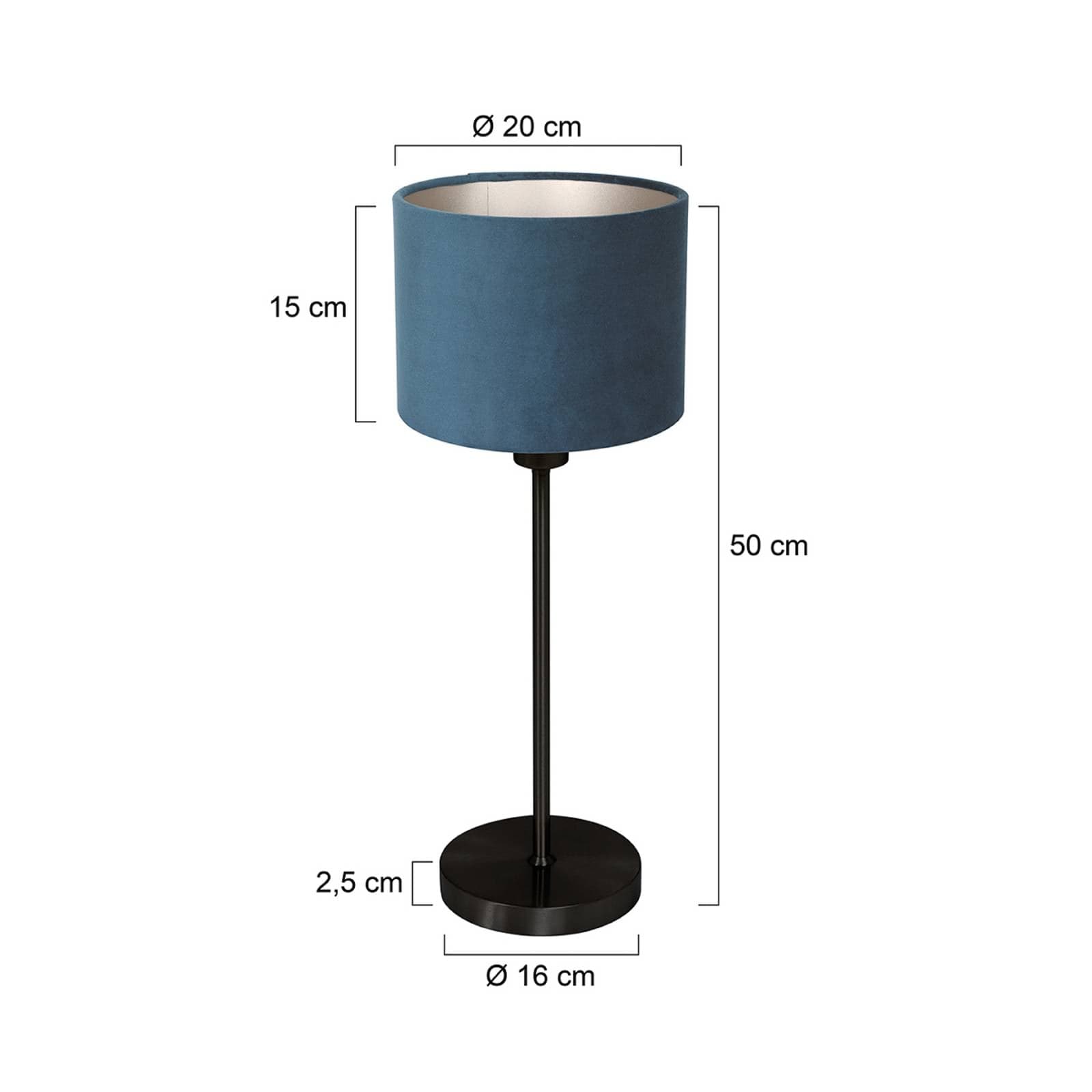Stolová lampa Noor, čierna/modrý velúr, výška 50 cm, E27