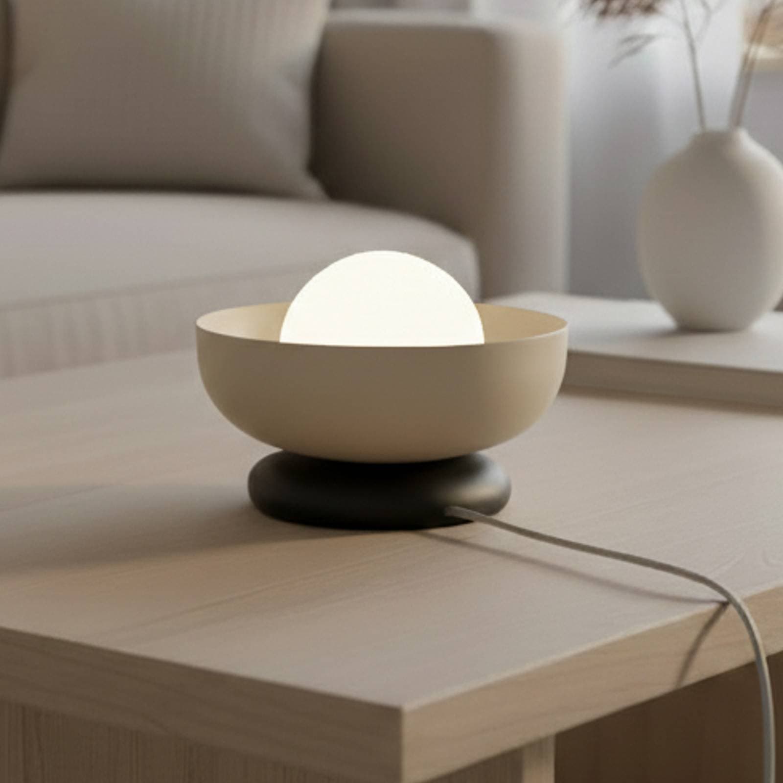 Stolová lampa Ozzy LN1, béžová, oceľ/sklo, výška 13 cm, G9