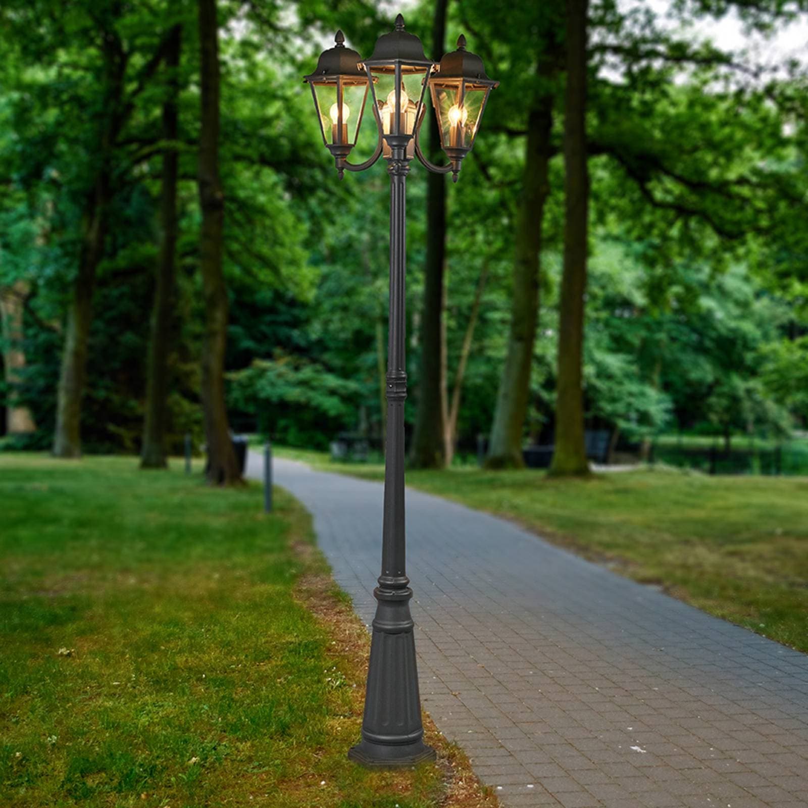 Vonkajšie svietidlo Lindby Edana, 212 cm, 3-pl., antracitová, E27, IP44